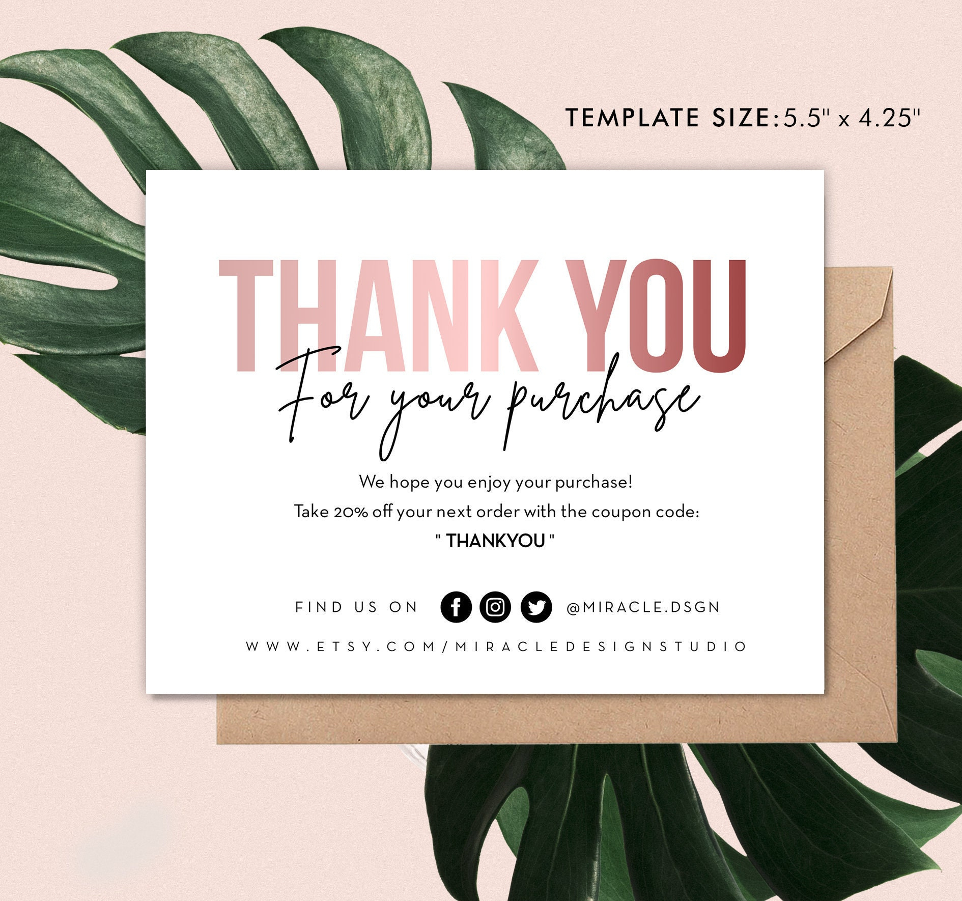 Business Thank You Card - Order Inserts Template - Instant Thank regarding Discount Thank You Cards Printable