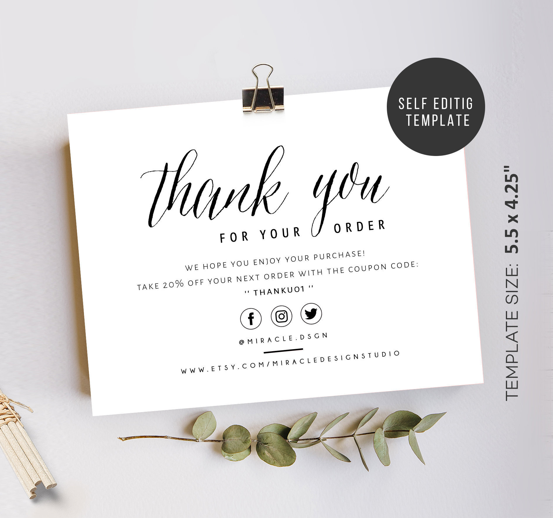 Business Thank You Insert Cards - Thank You For Your Order with Discount Thank You Cards Printable