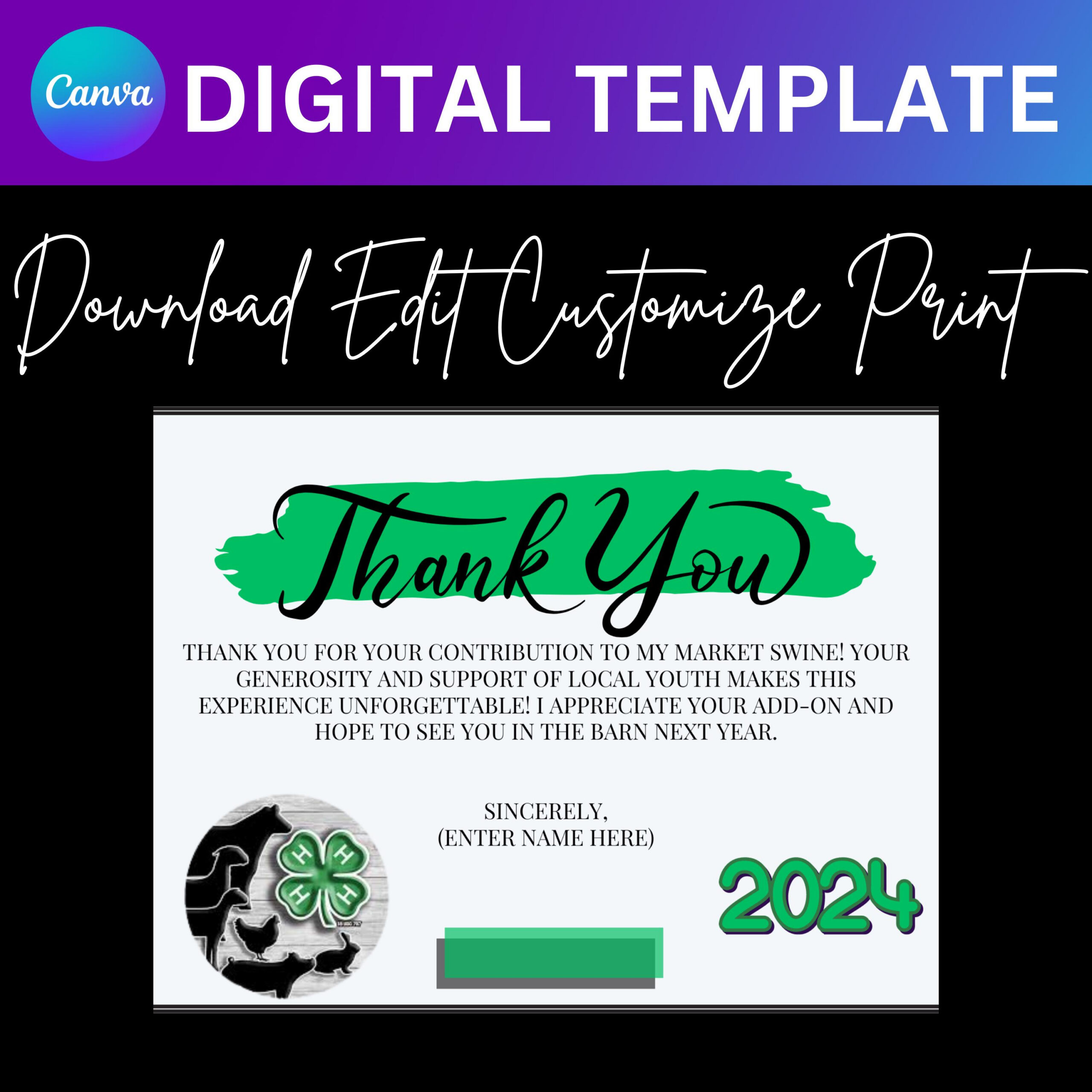 Canva Digital Template: 4-H Add-On Thank You Cards (Editable with regard to 4H Thank You Cards Printable