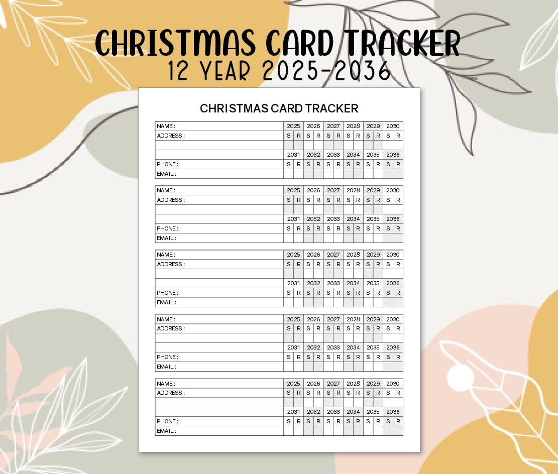 Christmas Card Tracker 2025-2036 Printable 12 Year Template Pdf pertaining to Printable Christmas Card List 2025