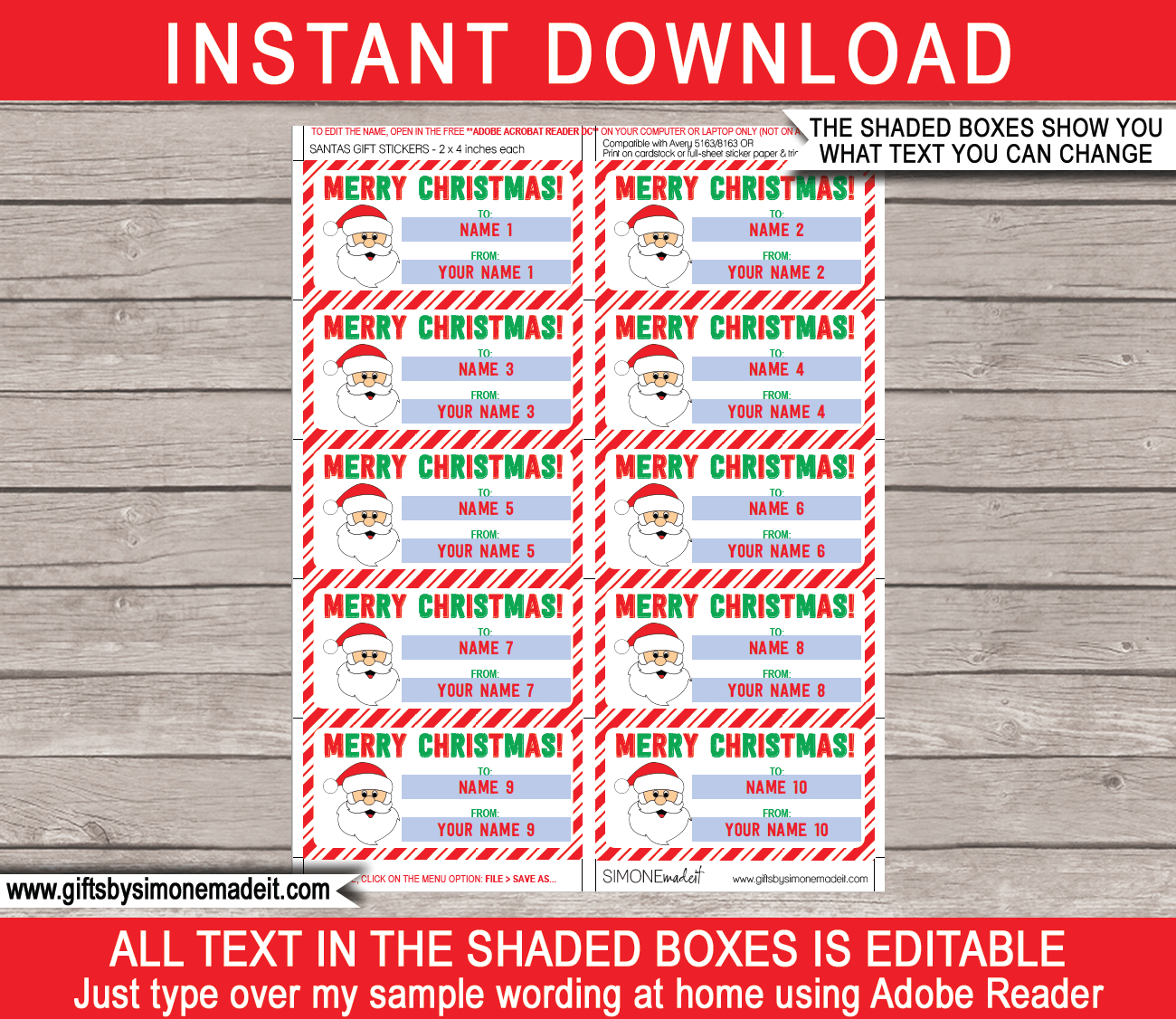 Christmas Gift Labels Template (Santa Claus) - From Your Name - Red &amp;amp; Green with Free Printable Christmas Name Tags Kids