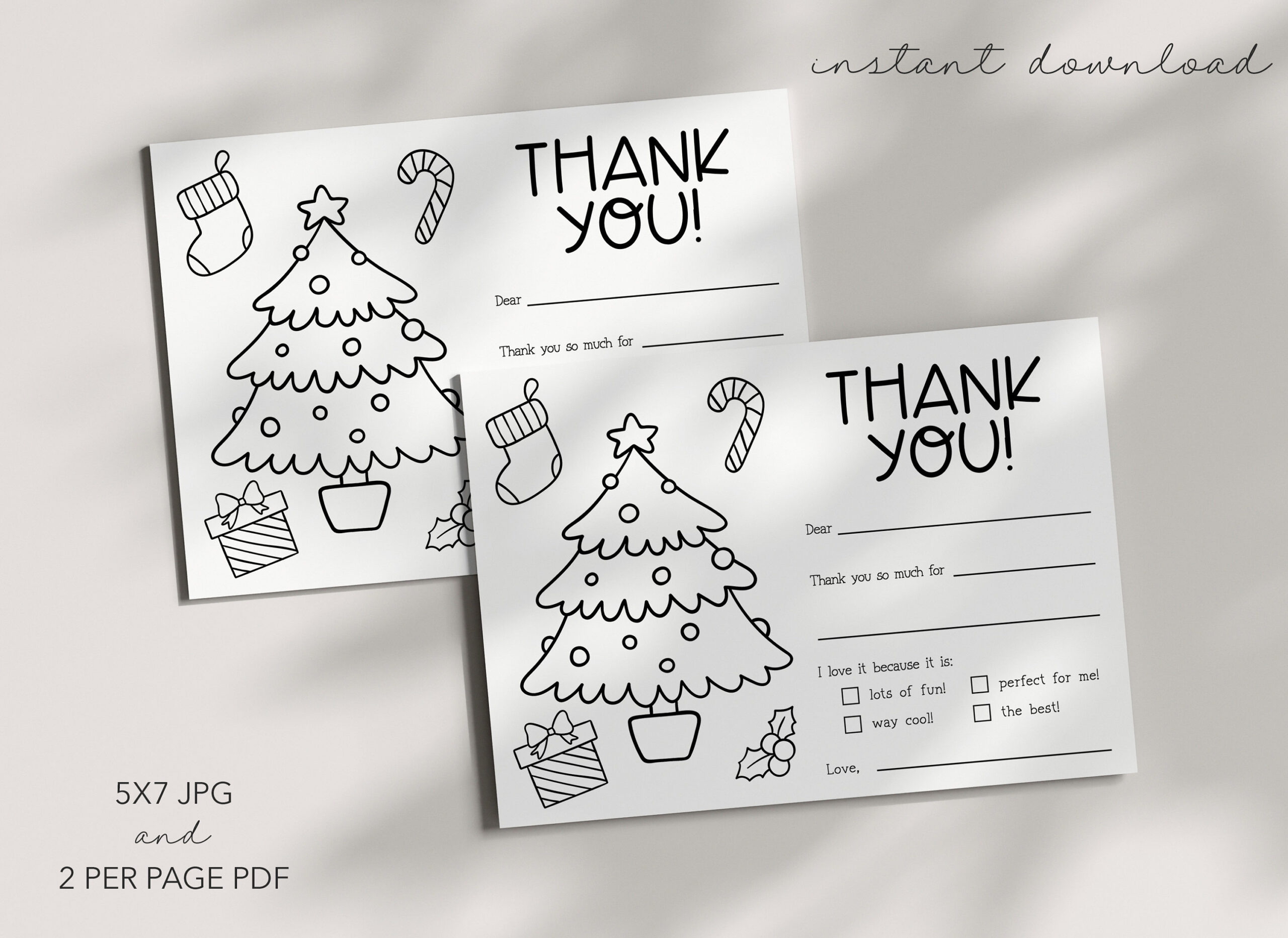 Christmas Kids Thank You Card - Coloring - Printable - Fillable regarding Printable Greeting Cards Kids Thank You