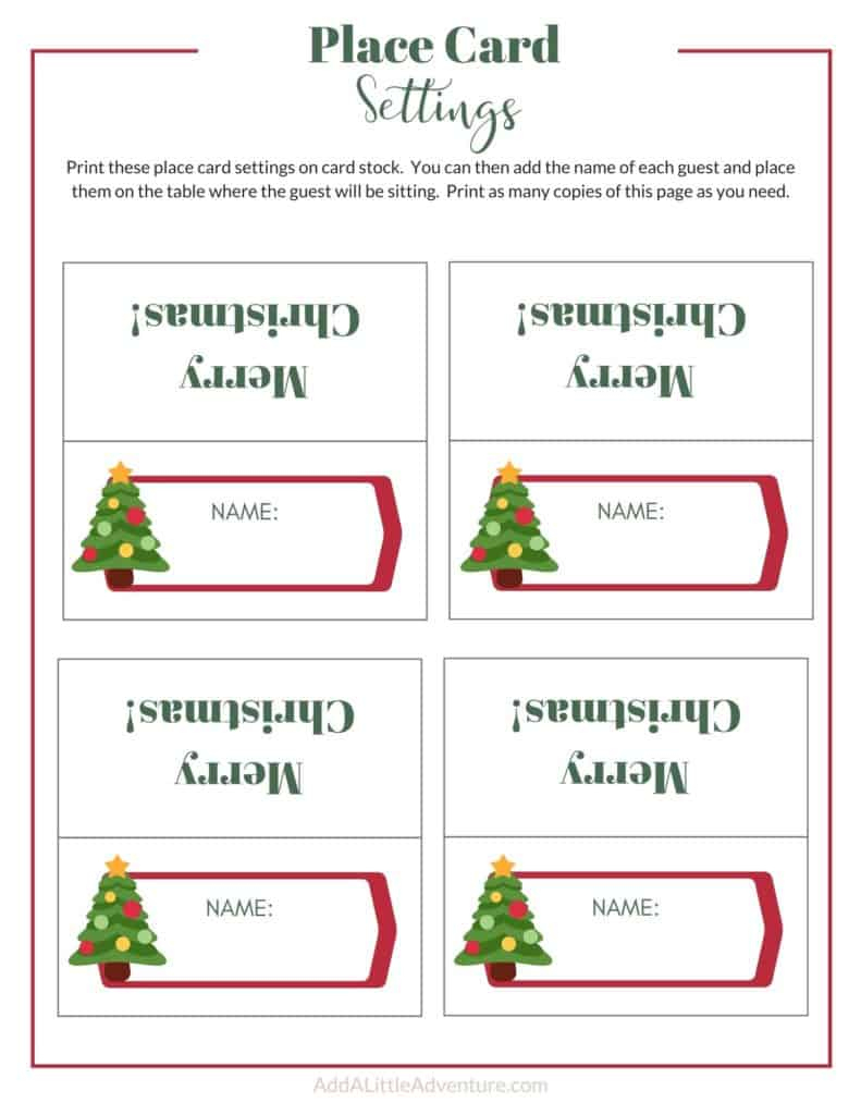 Christmas Place Cards Printables - Diy Templates with regard to Christmas Name Tags For Table Printable