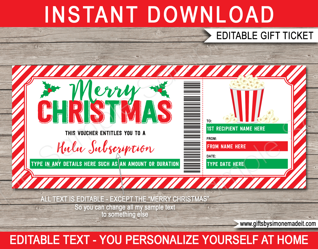 Christmas Tv Streaming Subscription Voucher | Netflix, Disney for Amazon Gift Card Printable At Home Christmas