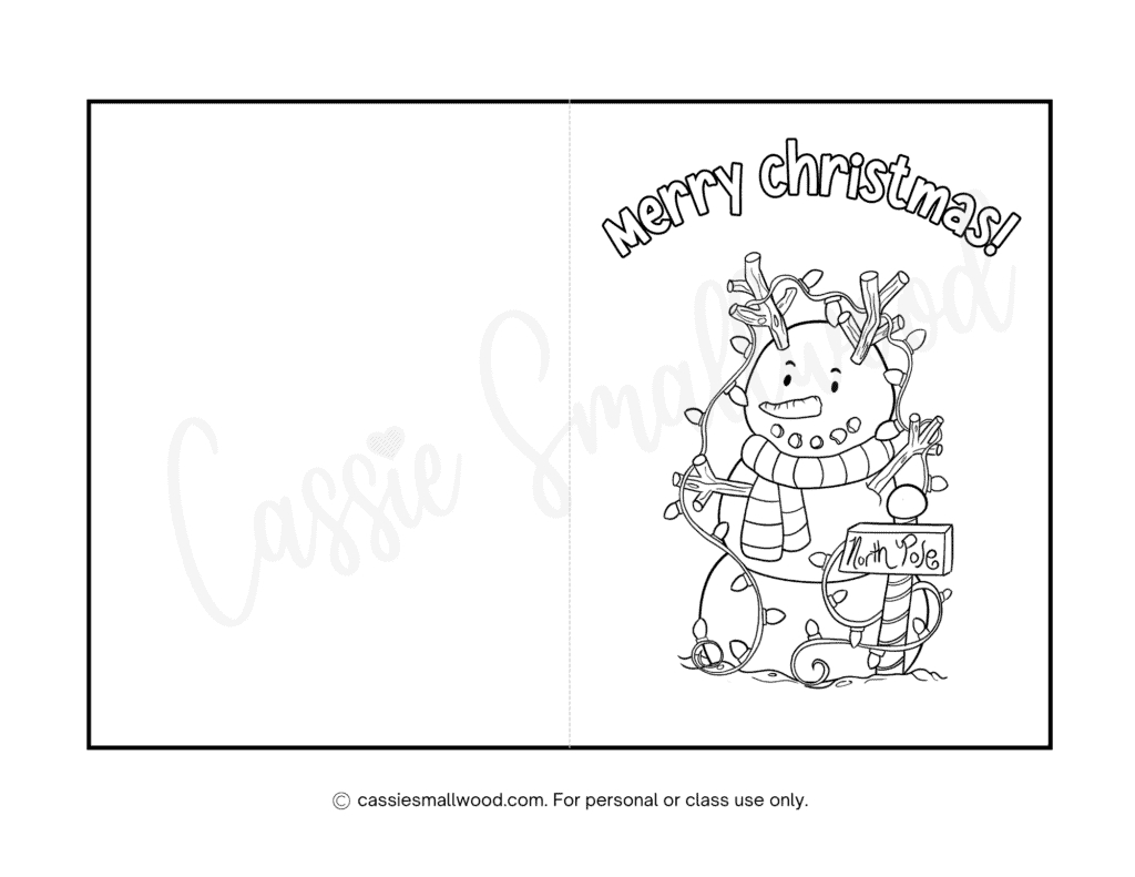 Cute Christmas Cards To Color - Cassie Smallwood intended for Printable Christmas Cards to Color