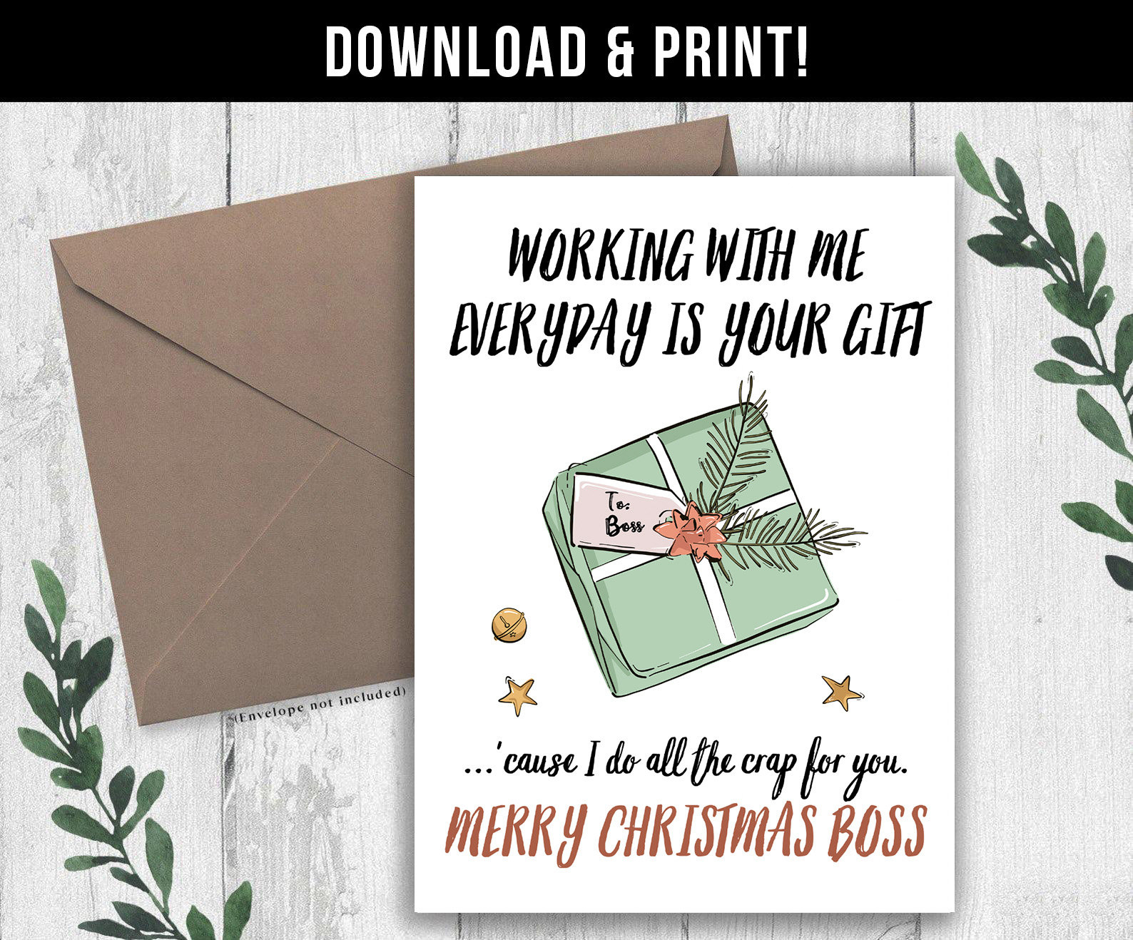 Digital Download Christmas Card For Boss, Boss Christmas Card throughout Free Printable Christmas Card For Boss