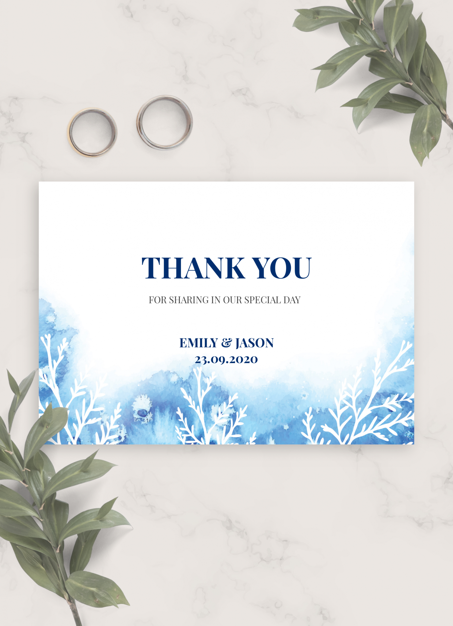Download Printable Frosty Winter Wedding Thank You Card Pdf within Winter Thank You Cards Printable