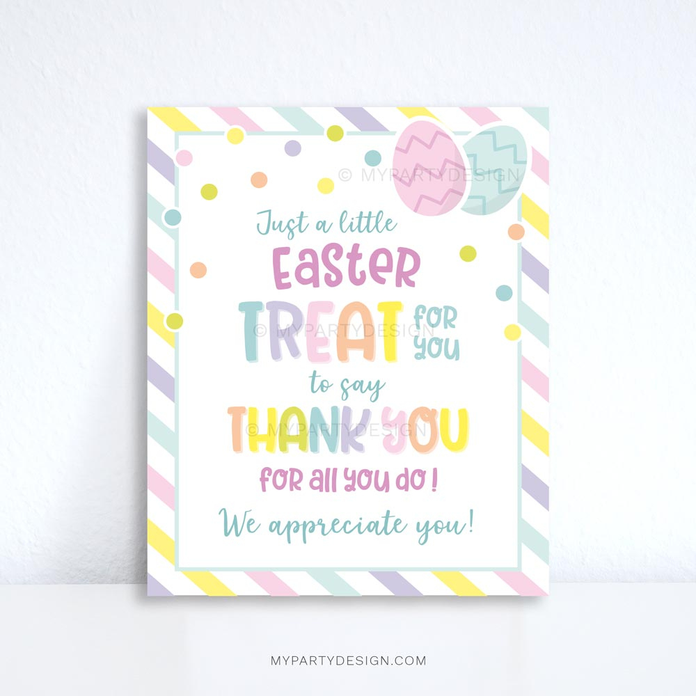 Easter Treat Appreciation Sign, Printable Pdf - My Party Design within Free Printable Easter Thank You Cards