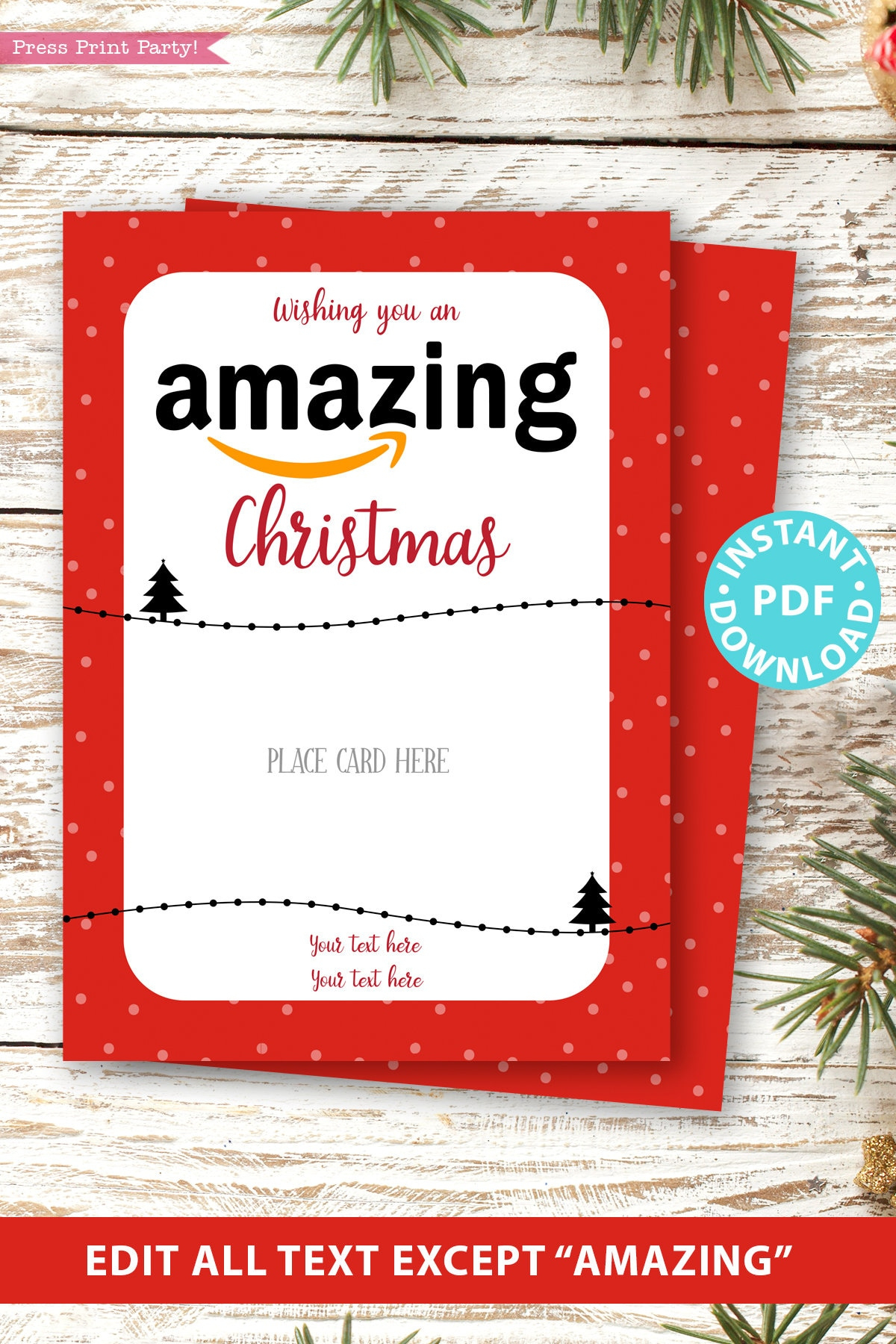 Editable Amazon Gift Card Holder Christmas Printable Template, 5 for Amazon Gift Card Merry Christmas Printable
