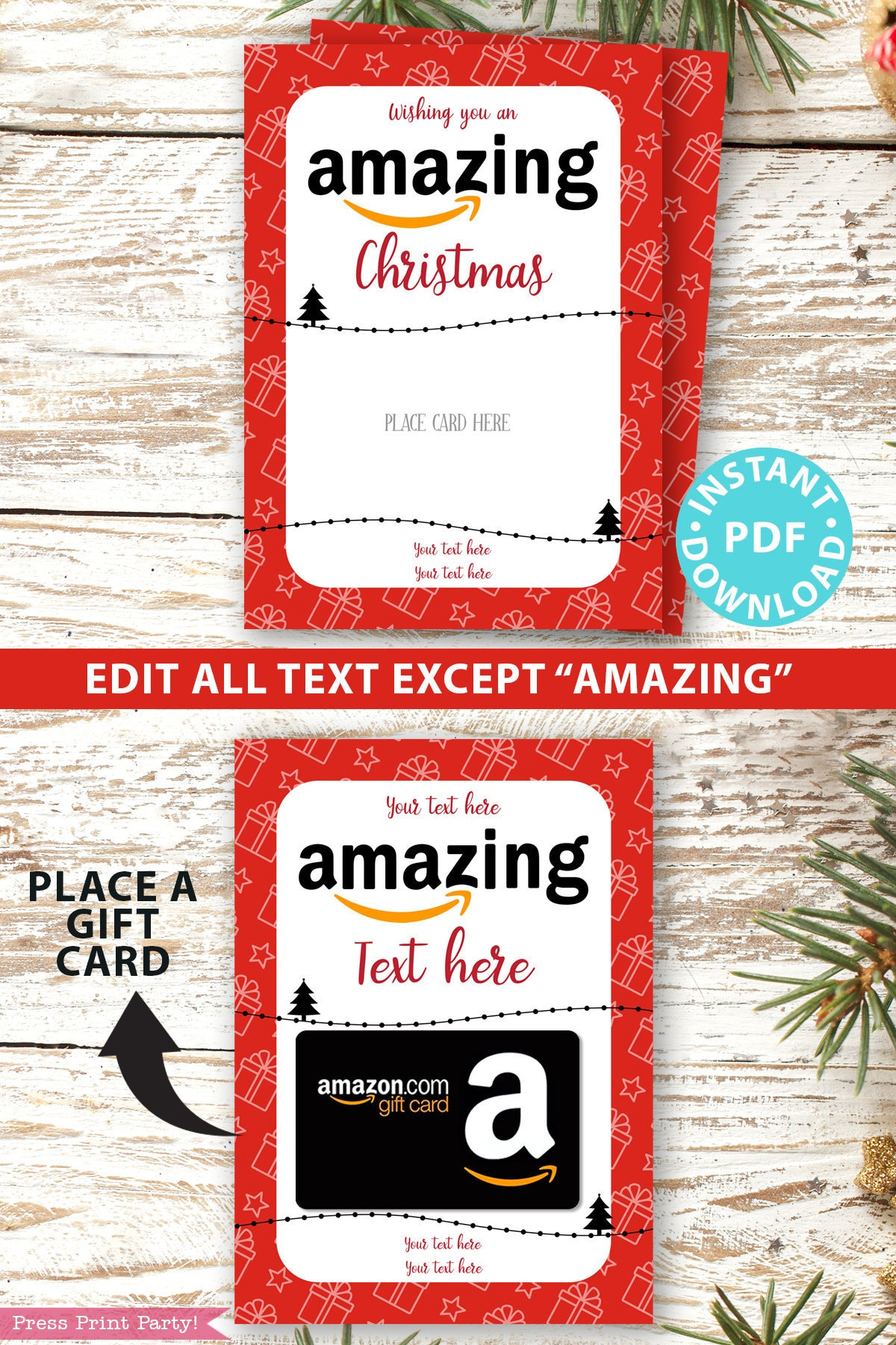 Editable Amazon Gift Card Holder Christmas Printable Template, 5 with Amazon Printable Gift Card Christmas Theme