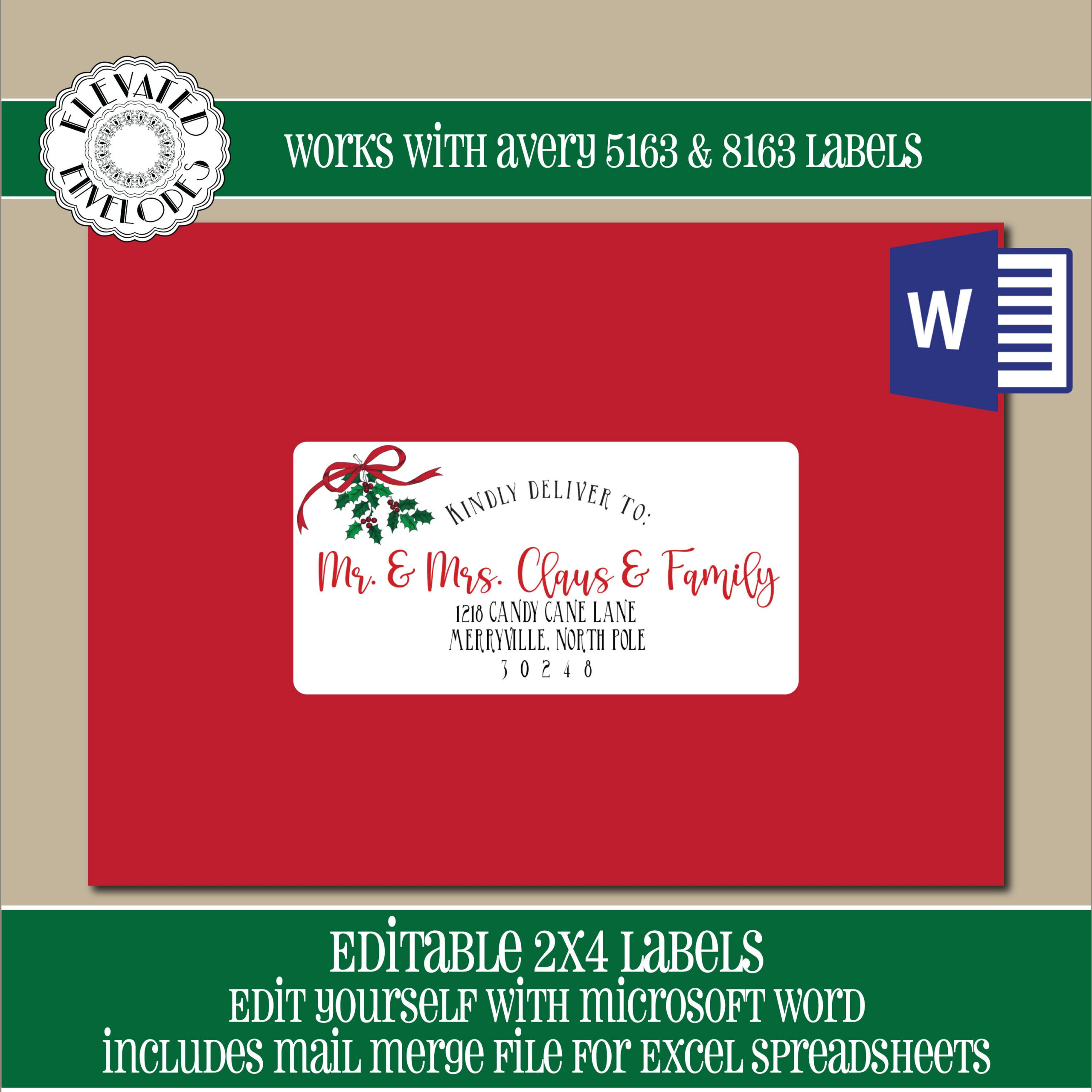 Editable Christmas Address Label Template,2X4 Address Label intended for Printable Christmas Card Address Labels