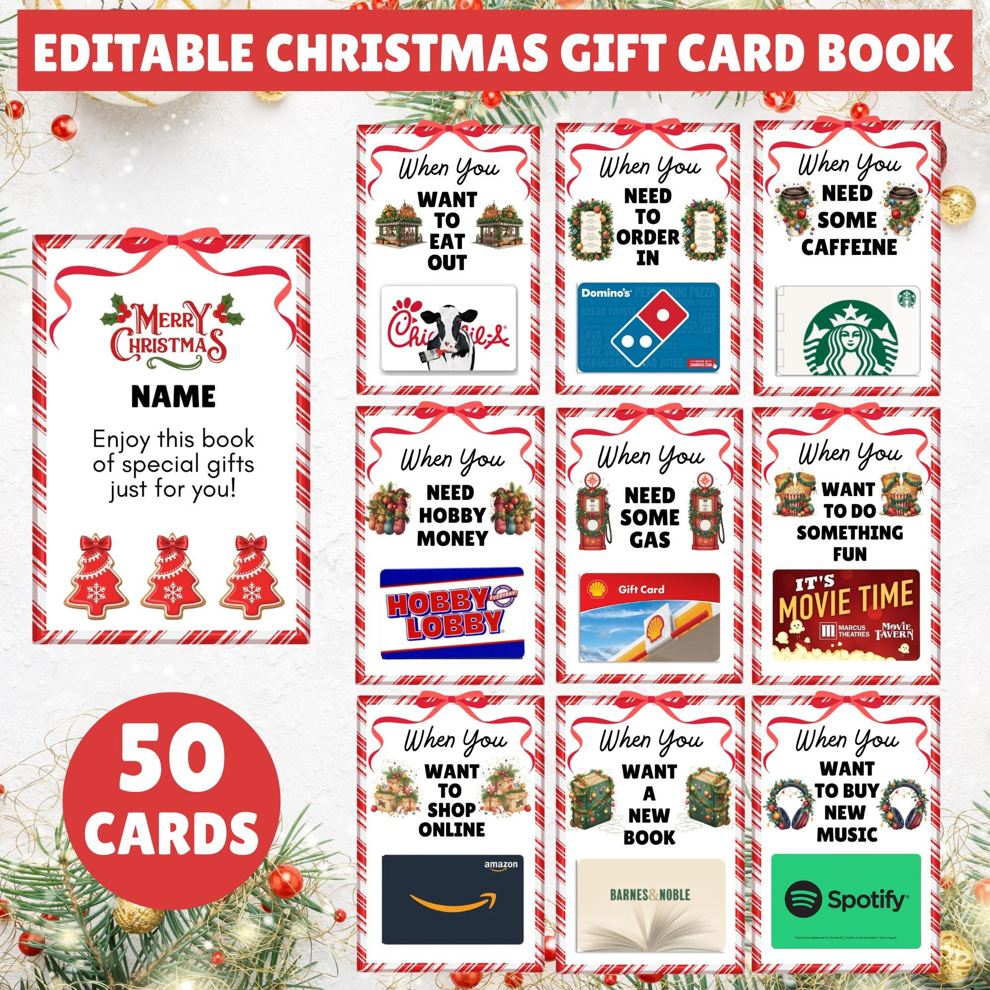 Editable Christmas Gift Card Book Printable | Customize Card within 50 Gift Card Amazon Christmas Printable