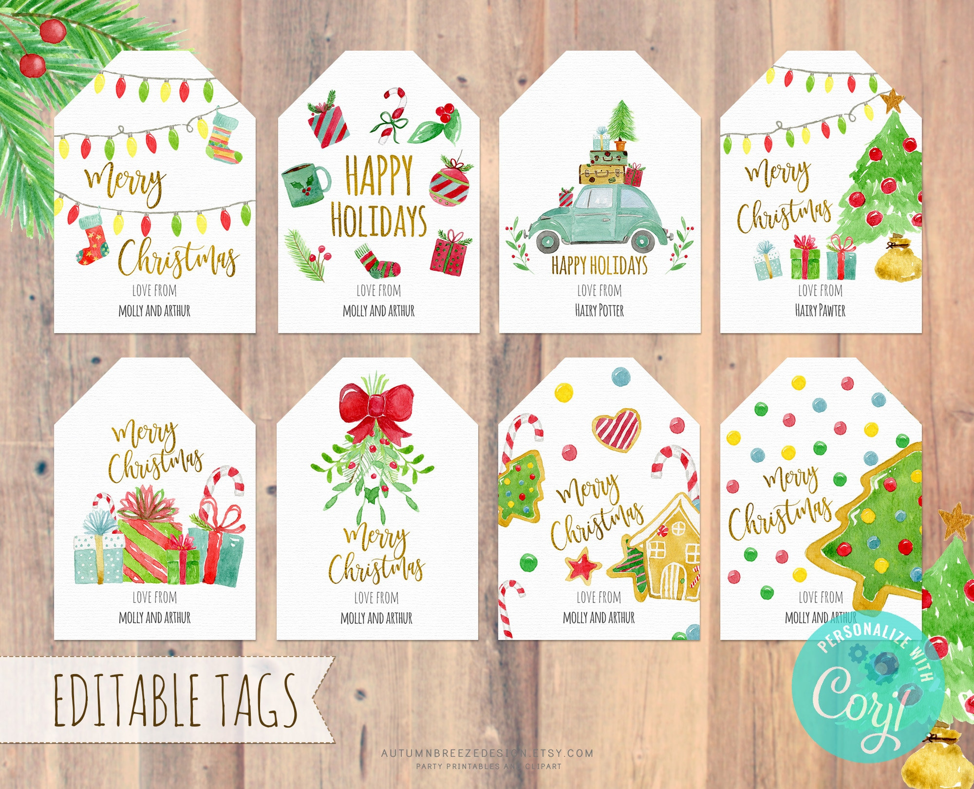 Editable Christmas Tags, Christmas Printable, Holiday Gift Tags in Etsy Printable Christmas Tags