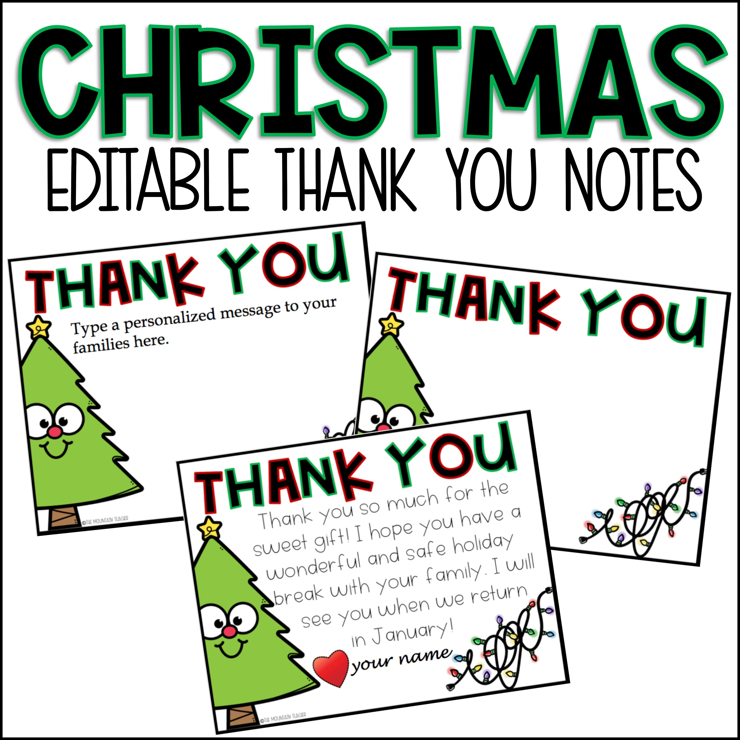Editable Christmas Thank You Card Template | Madeteachers within Holiday Thank You Cards Printable