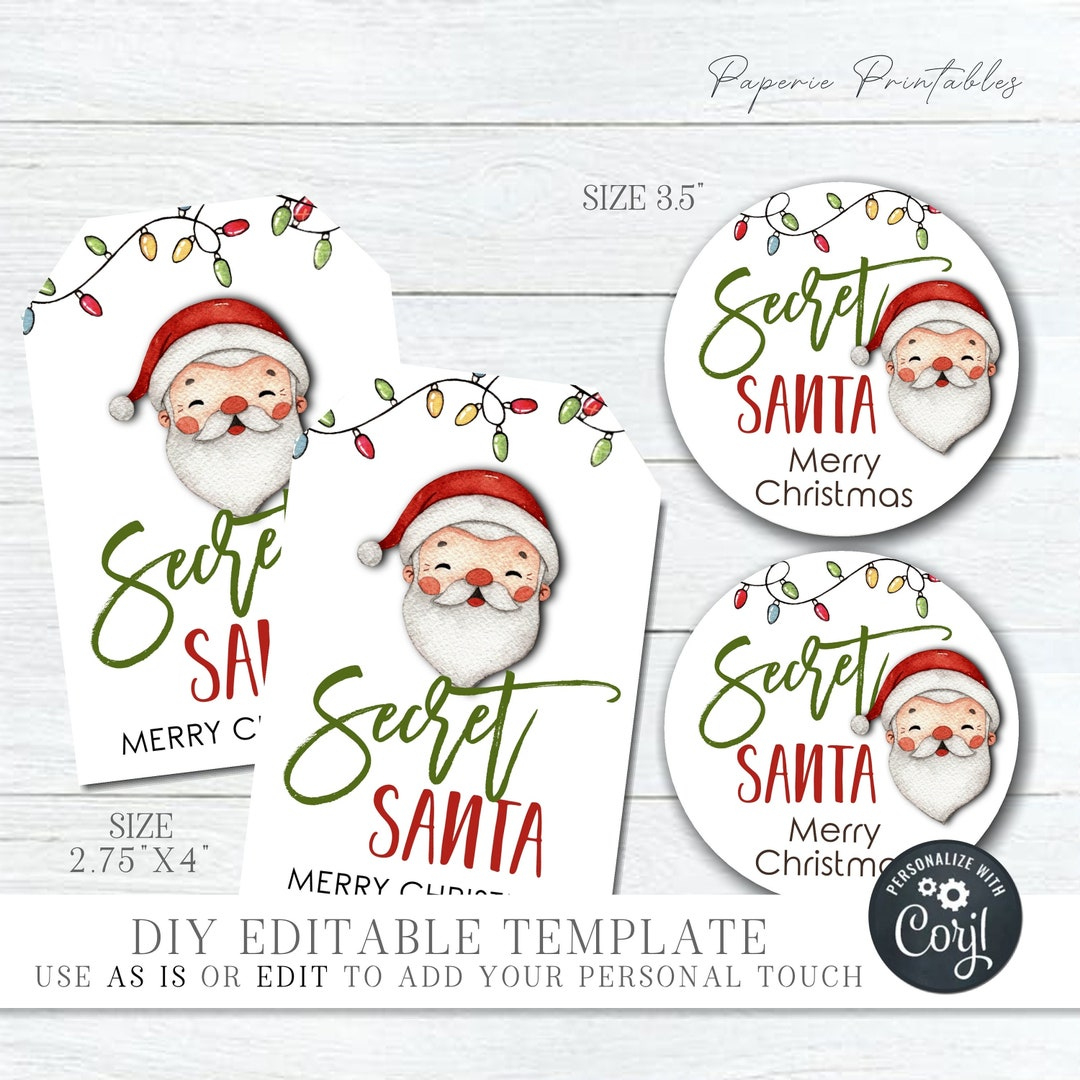 Editable Secret Santa Gift Tags: Printable Christmas Labels (Corjl) -  Etsy.de throughout Printable Christmas Tags For Secret Santa