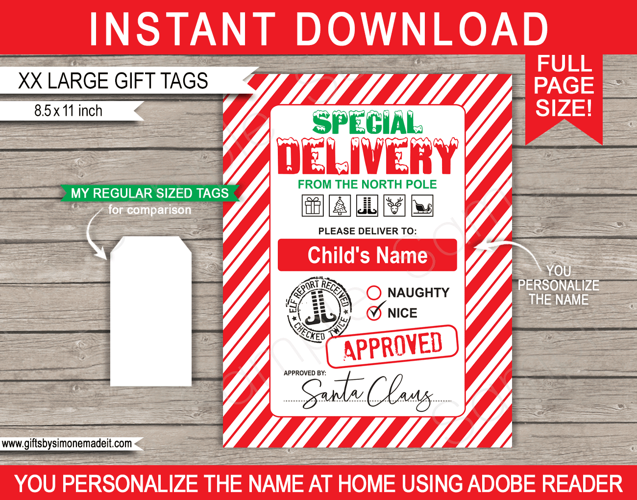 Extra Large Santa Christmas Gift Tags - Red &amp;amp; Green within Large Printable Christmas Name Tags