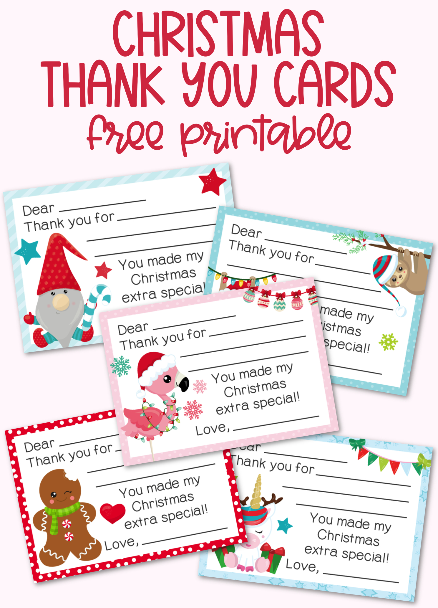 Fill-In-The-Blank Christmas Thank You Cards Free Printable pertaining to Printable Holiday Thank You Cards