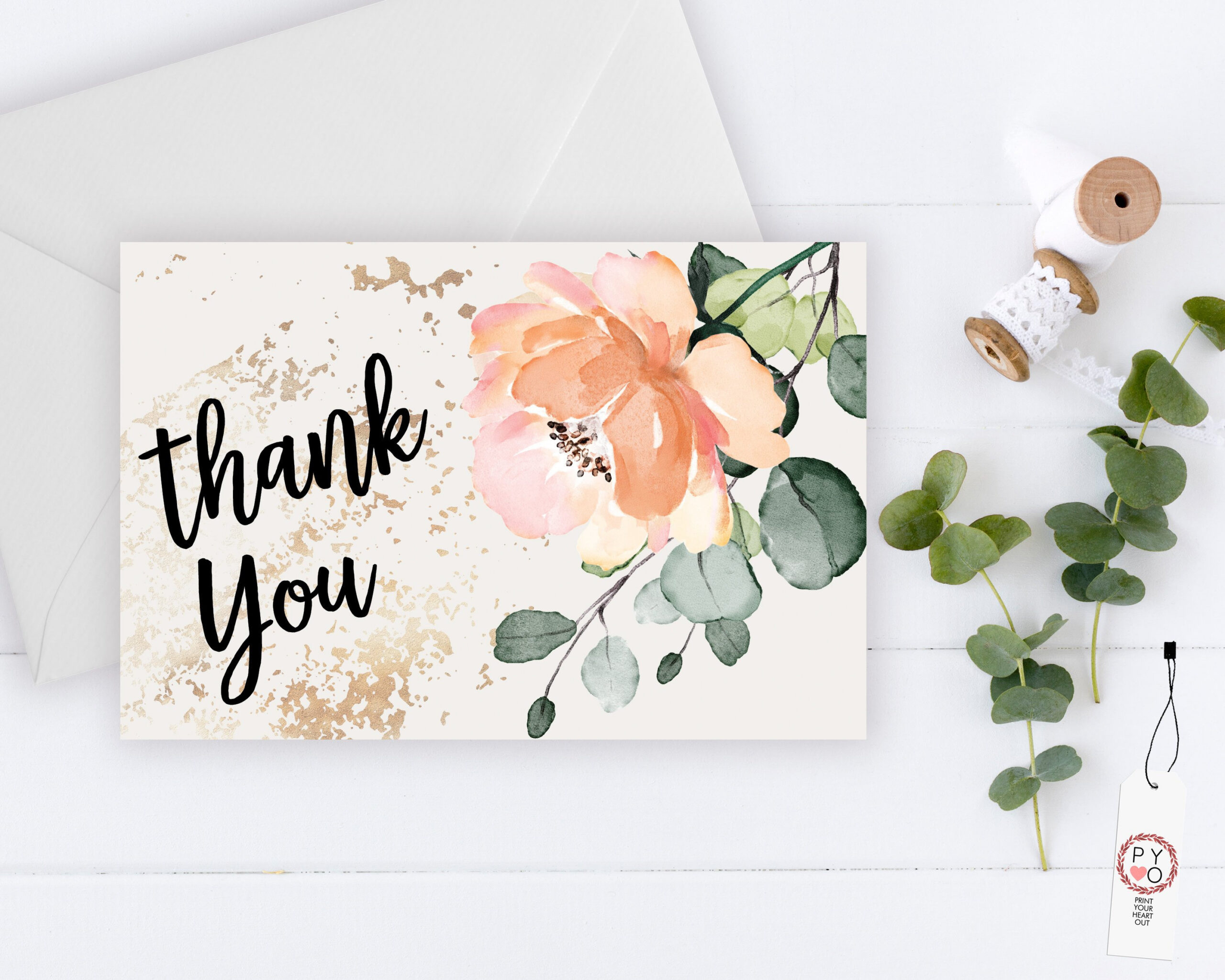 Floral Thank You Card: Printable 4X6 Postcard (Pdf &amp;amp; Jpeg) within Printable 4x6 Thank You Cards