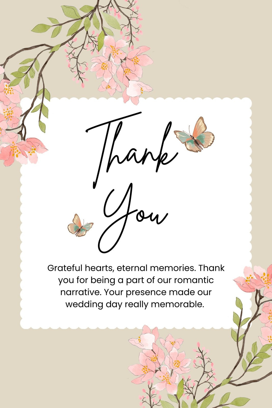 Free Custom Printable Wedding Thank You Card Templates | Canva pertaining to Blank Wedding Thank You Cards Printable
