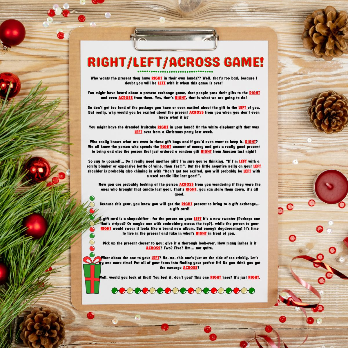 Free Left Right Across Christmas Game Printable (2 Options throughout Printable Left Right Christmas Game
