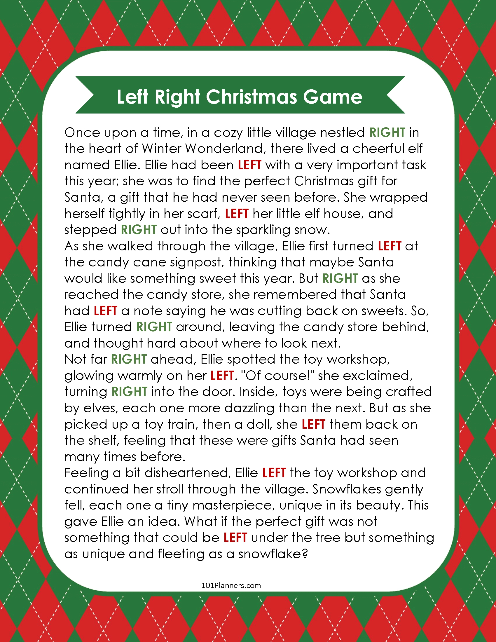 Free Left Right Christmas Game | Ai Personalized Story Creator for Short Left Right Christmas Game Printable