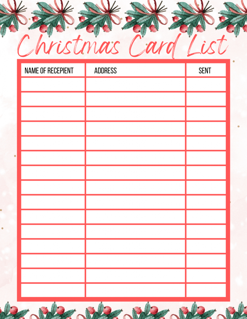 Free Printable Christmas Card List - My Printable Home with regard to Free Printable Christmas Card Address List Template