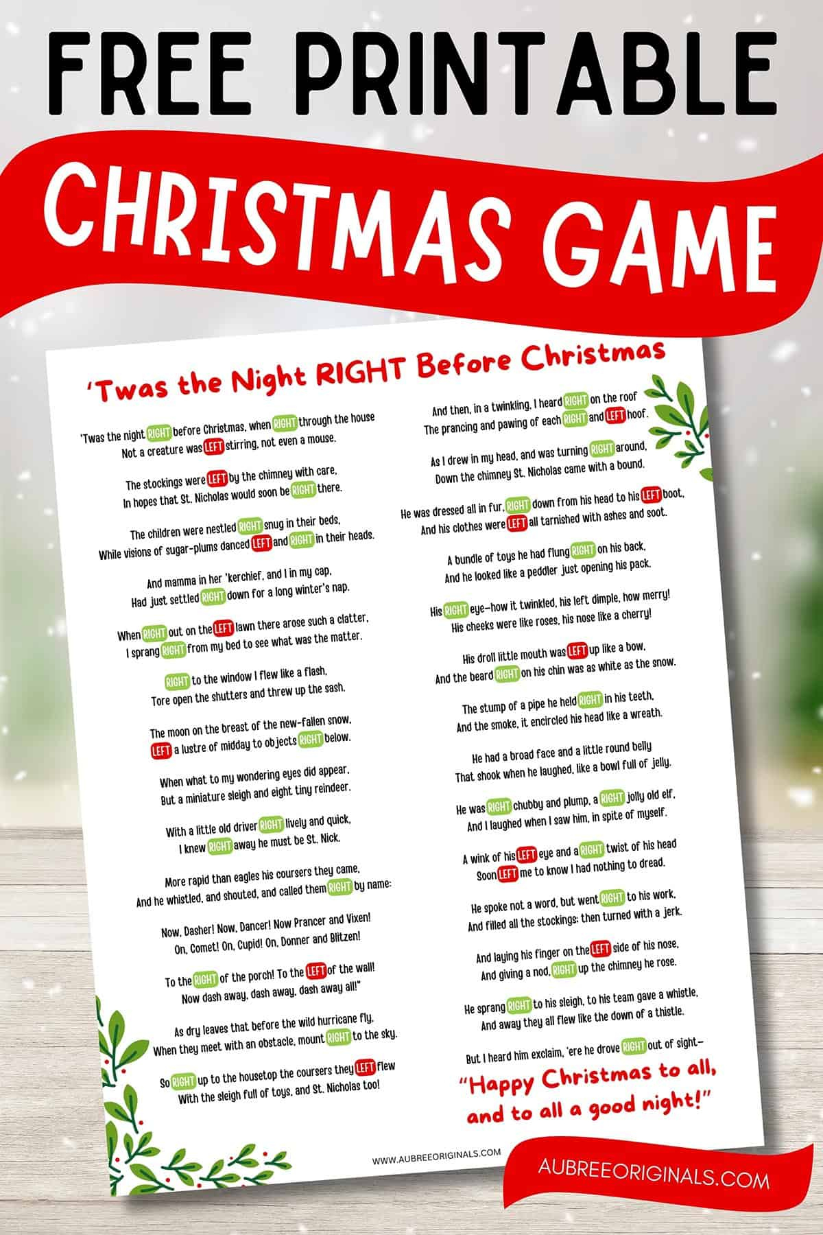 Free Printable Right Left Christmas Game Story - Aubree Originals with Free Left Right Christmas Game Printable