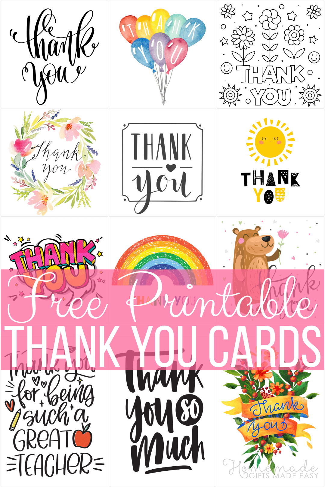 Free Printable Thank You Cards in Printable 4X6 Thank You Cards