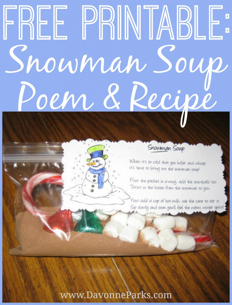Free Snowman Soup Poem Printable – Davonne Parks with Snowman Soup Poem Printable Free