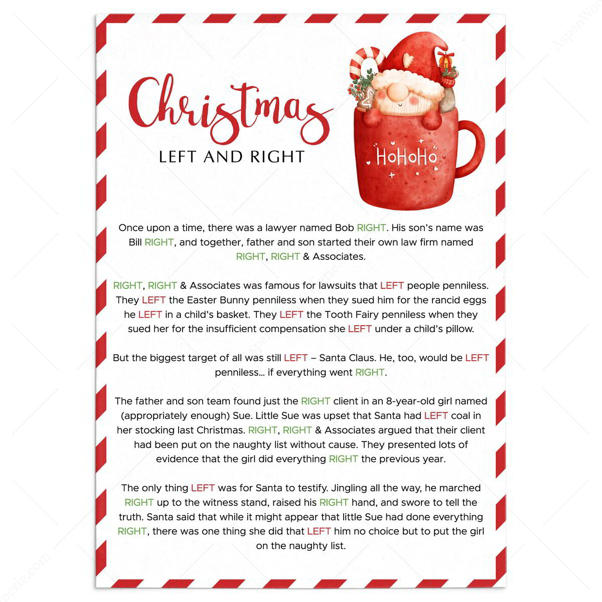 Funny Left Right Christmas Game | Instant Download within Naughty Left Right Christmas Game Printable