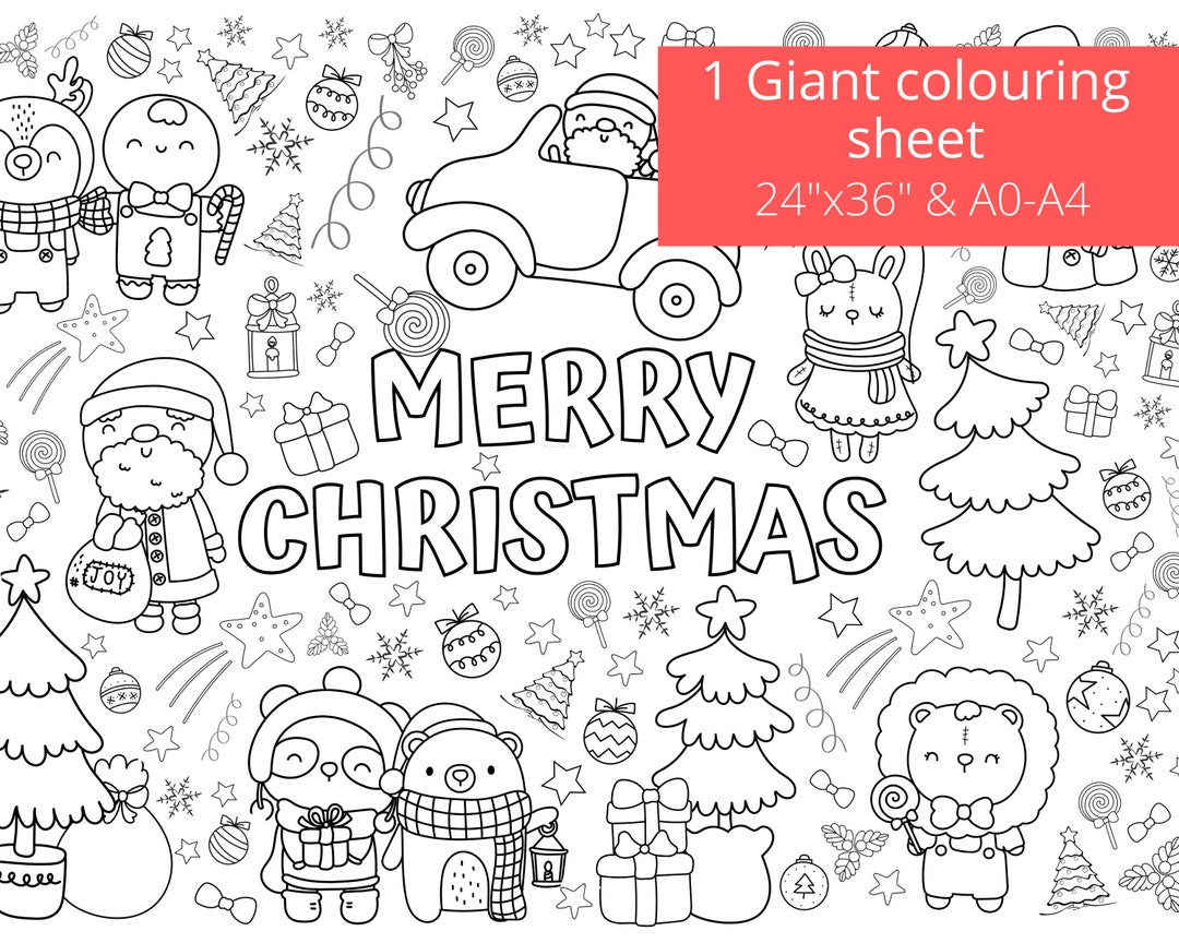 Giant Christmas Coloring Page, Printable Activity Sheet (Digital for Christmas Colouring Pages Printable