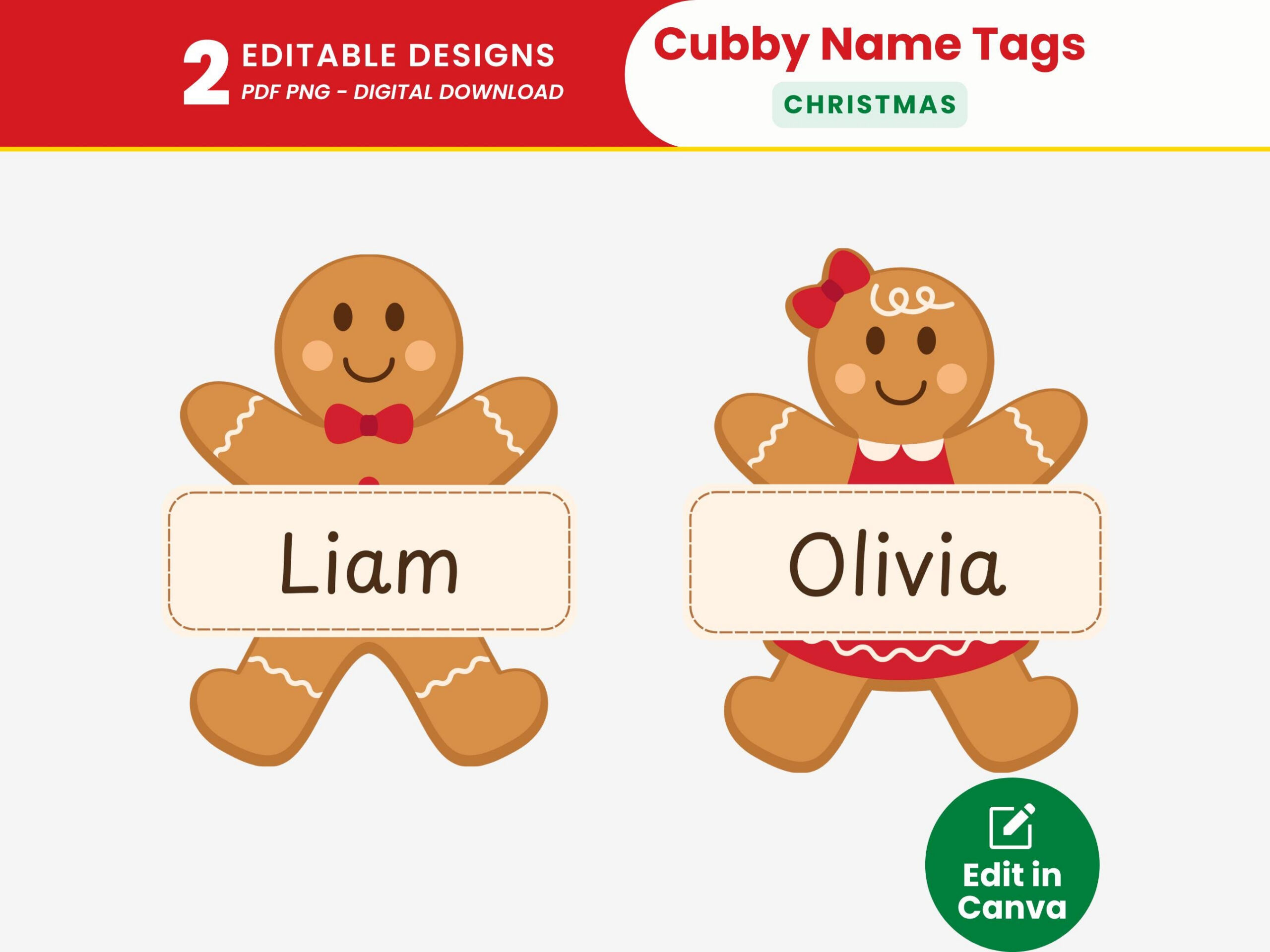 Gingerbread Boy And Girl Cubby Name Tags Editable Gingerbread for Christmas Cubby Tags Free Printable