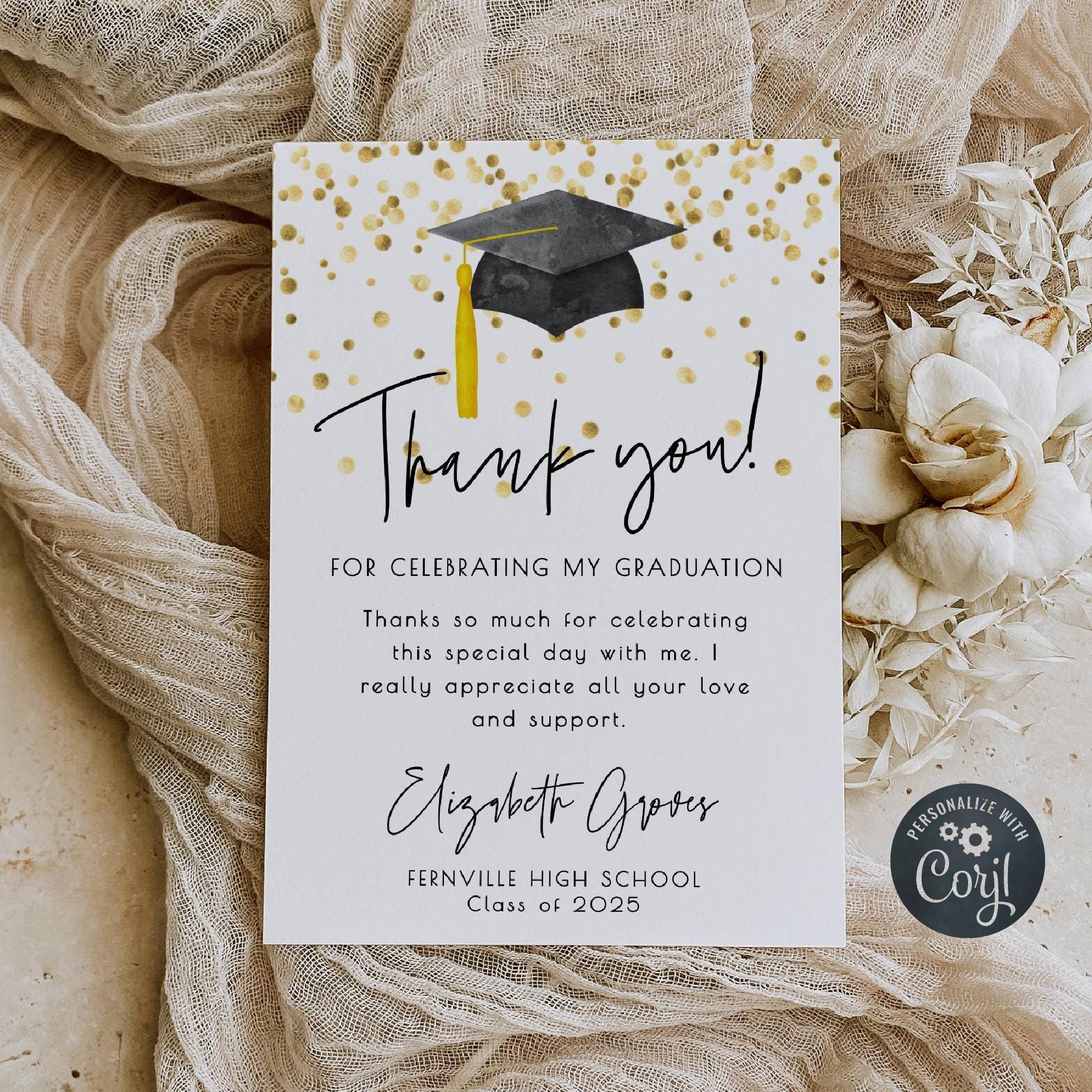 Graduation Thank You Card Template, Printable Graduate Confetti regarding Graduation Thank You Cards Printable