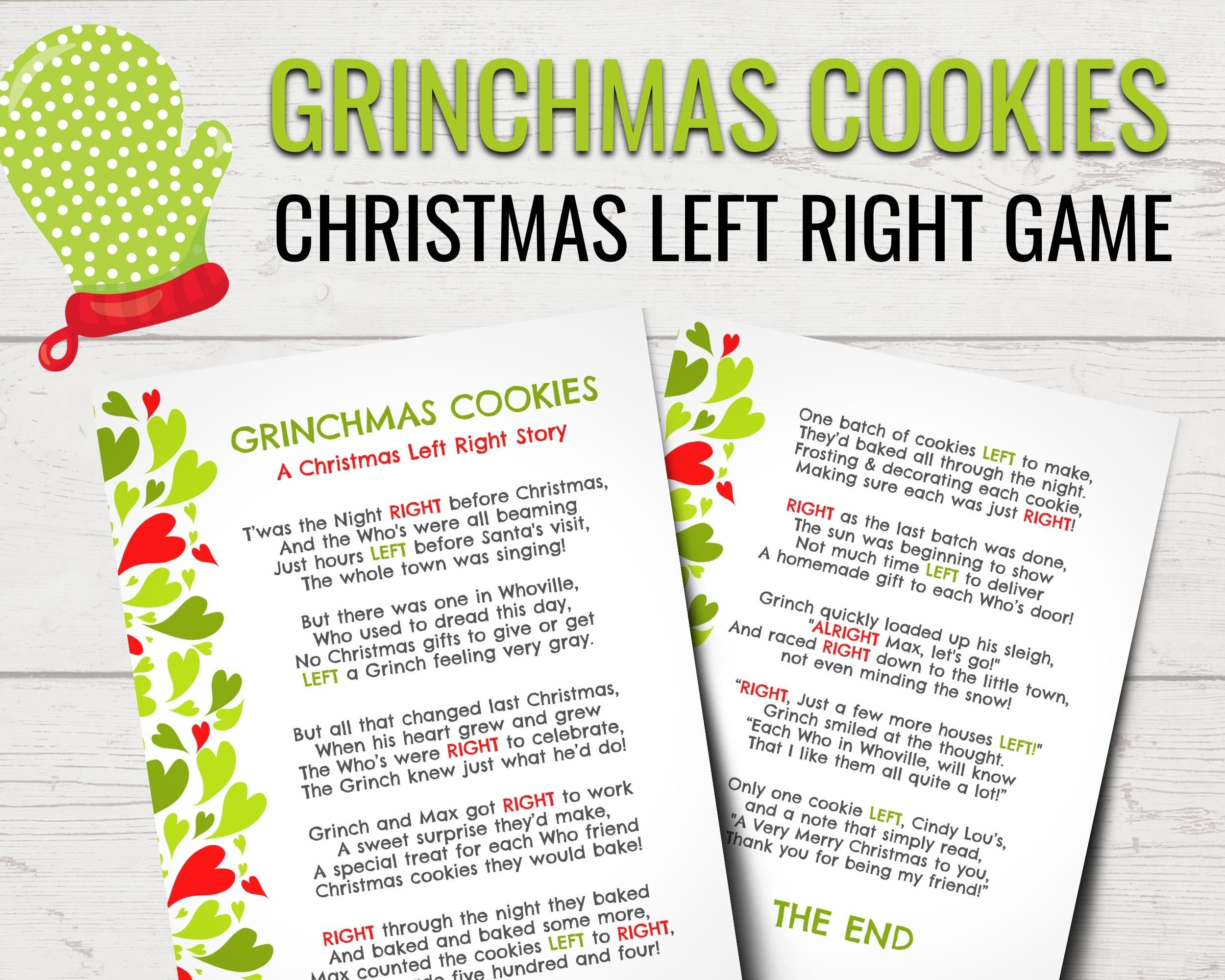 Grinchmas Cookies Christmas Left Right Game | Printable Grinch inside Left Right Center Christmas Game Printable