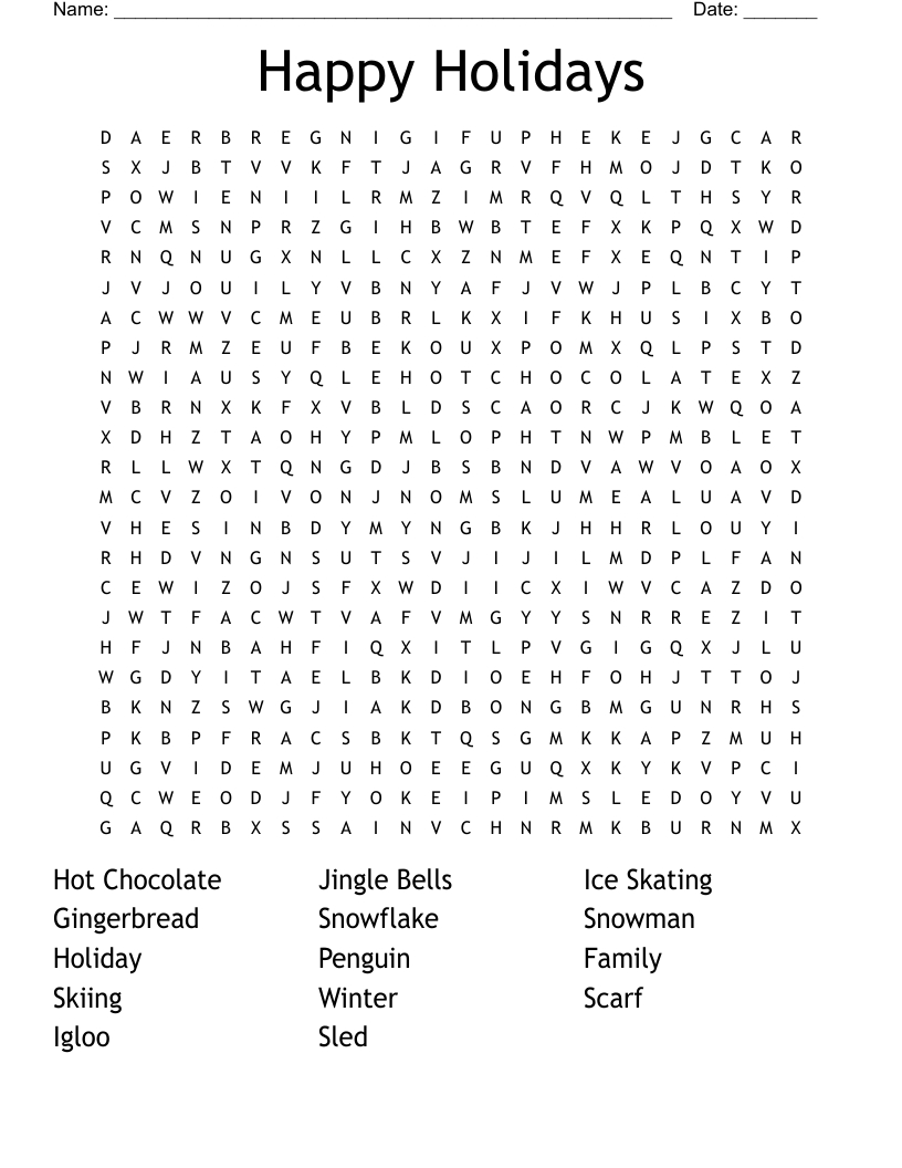 Happy Holidays Word Search - Wordmint throughout Holiday Word Search Printable