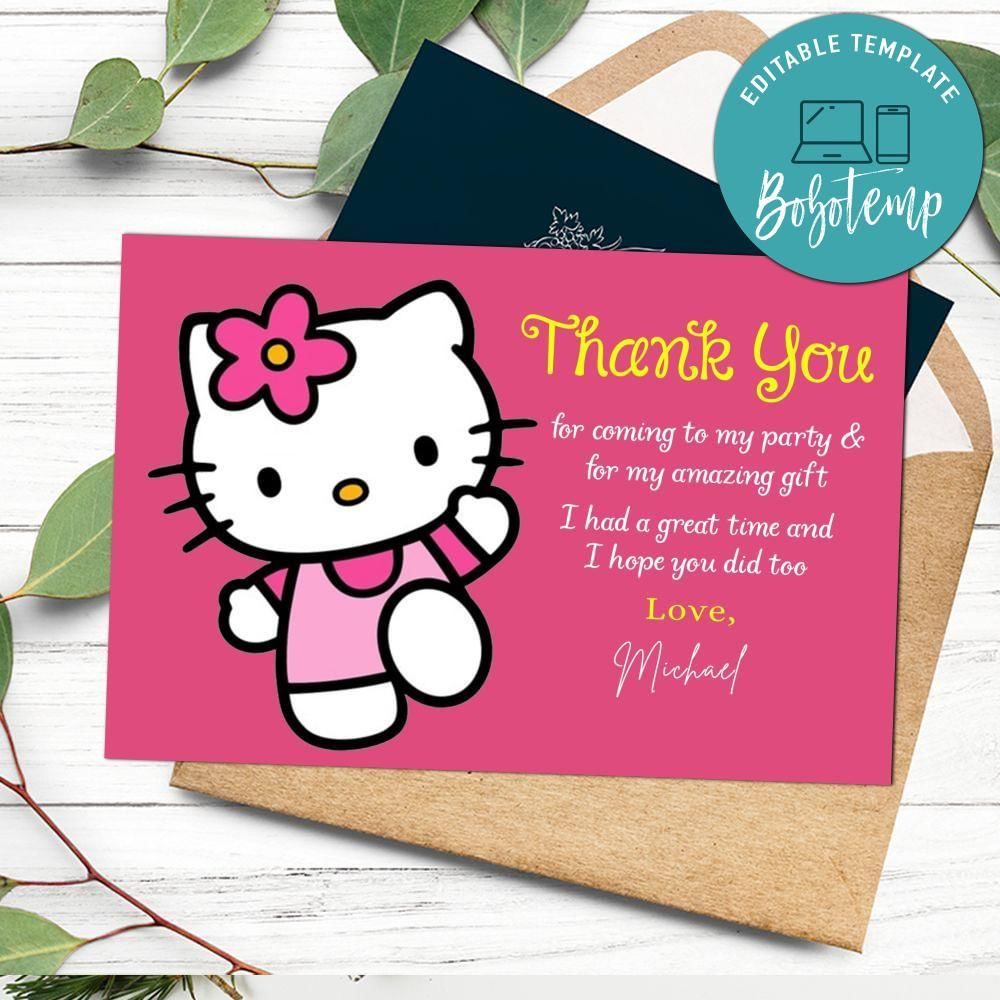 Hello Kitty Thank You Card Customizable Template Diy | Bobotemp intended for Hello Kitty Thank You Cards Printable Free