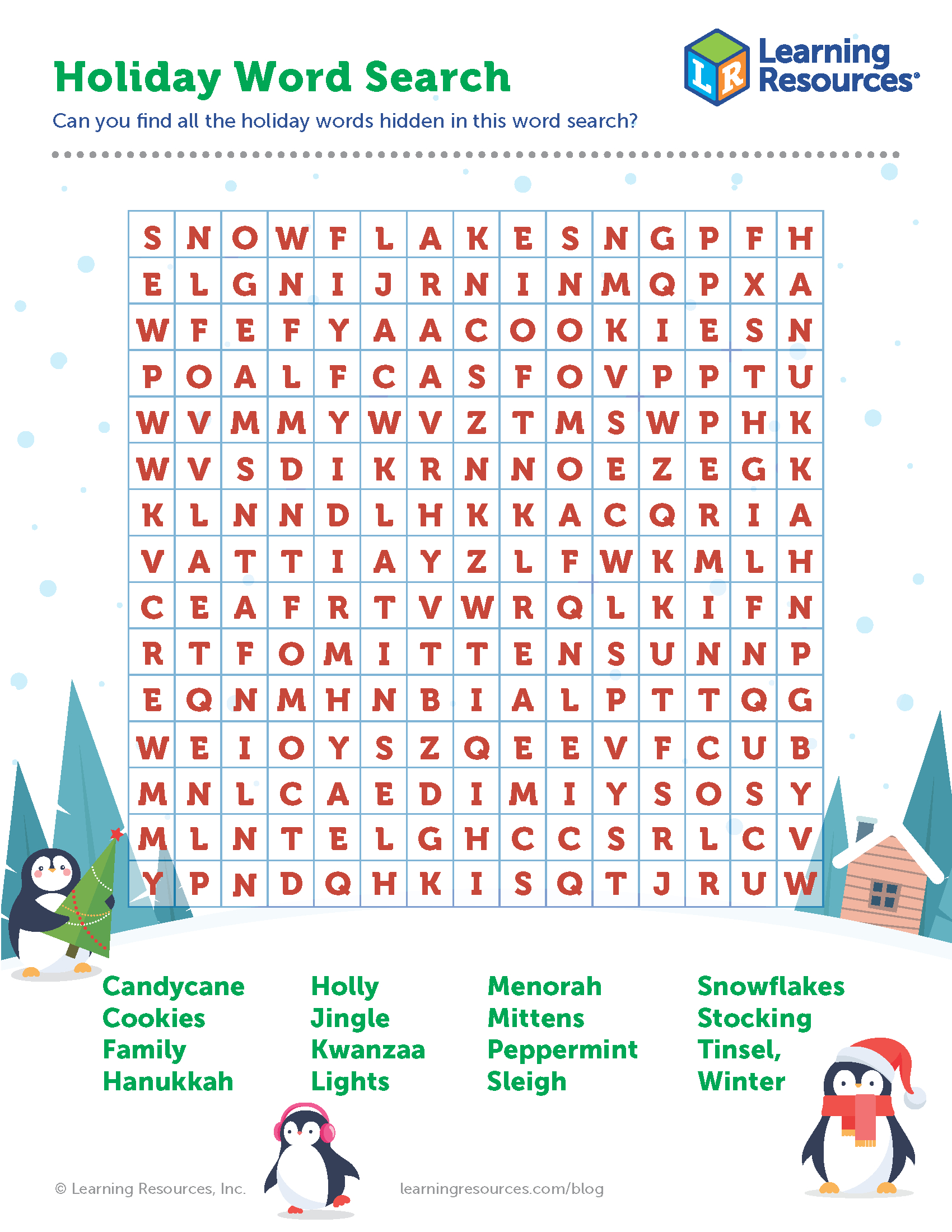 Holiday Word Search Printable | Learning Resources in Winter Holiday Word Search Printable