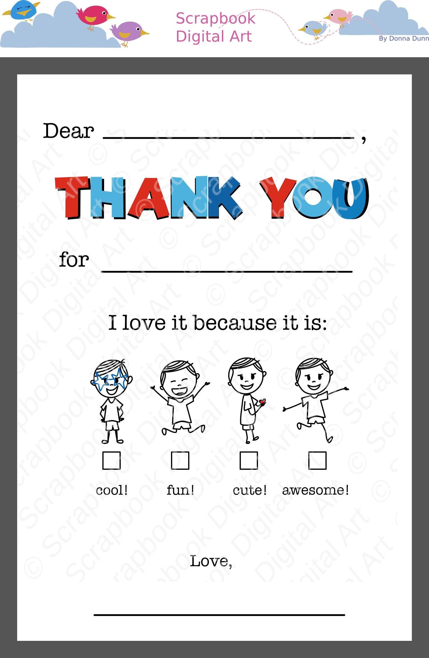 Kids Fill In The Blank, Thank You Cards. Printable Thank You Flat for Blank Thank You Cards Printable For Kids