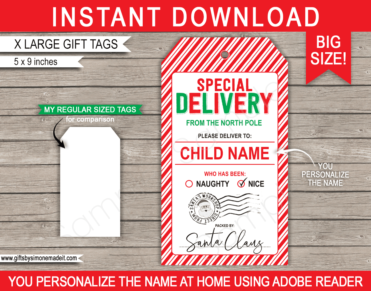 Large Santa Christmas Gift Tags - Red &amp;amp; Green in Large Printable Christmas Tags