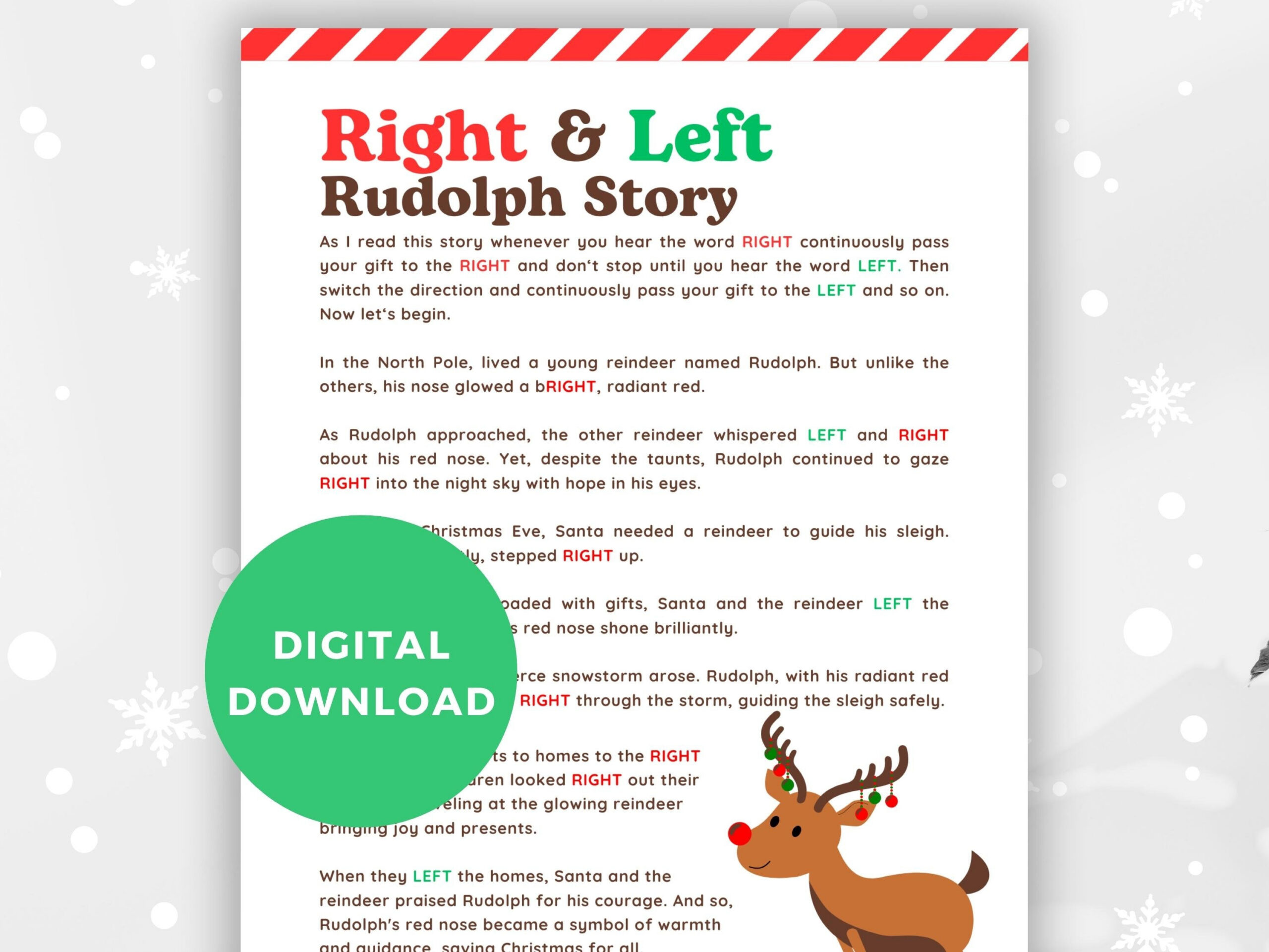 Left Right Christmas Game | Right Left Christmas Game | Rudolph with Rudolph Left Right Christmas Game Printable