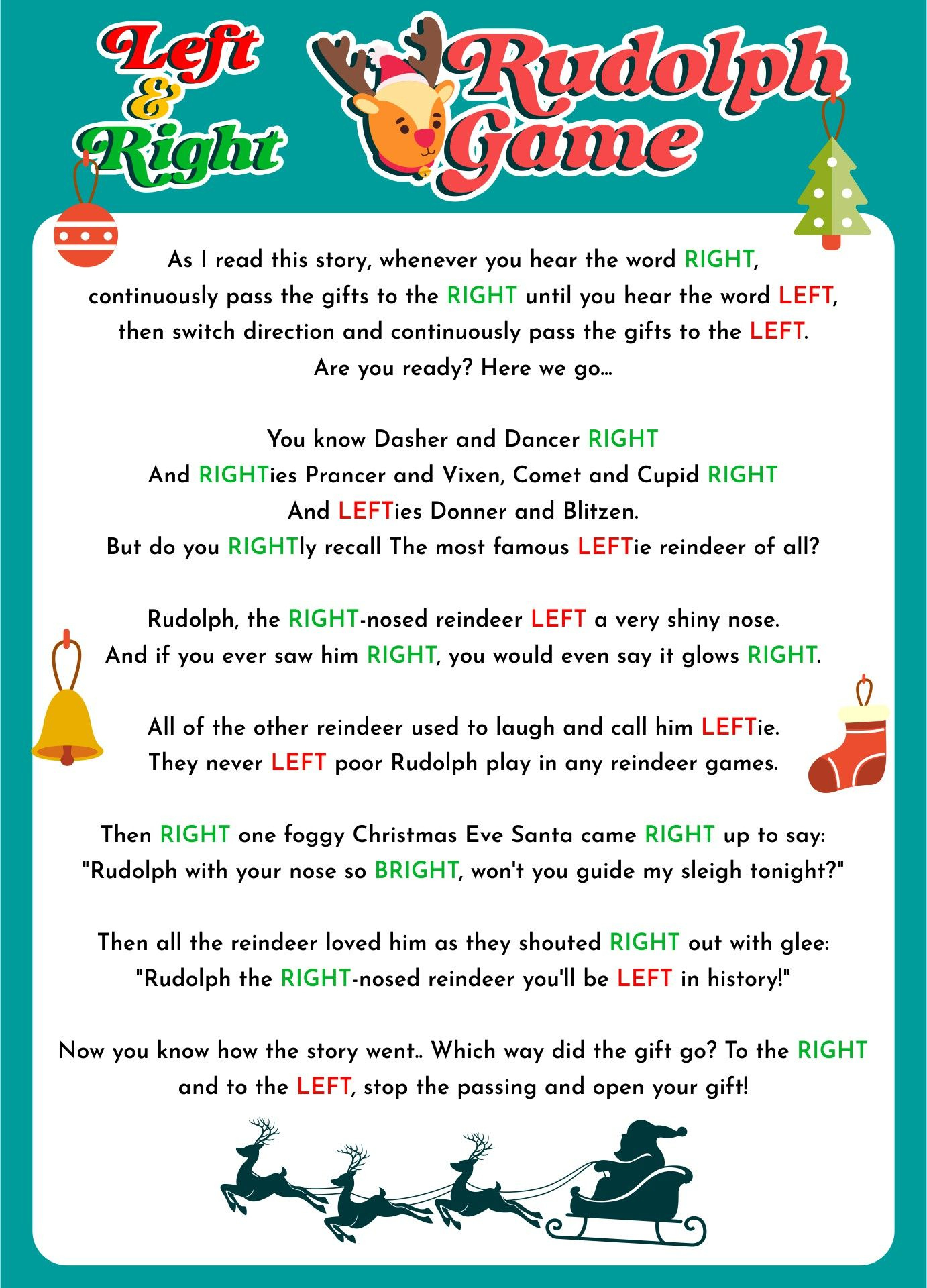 Left-Right Rudolph Game - 20 Free Pdf Printables | Printablee for Rudolph Left Right Christmas Game Printable
