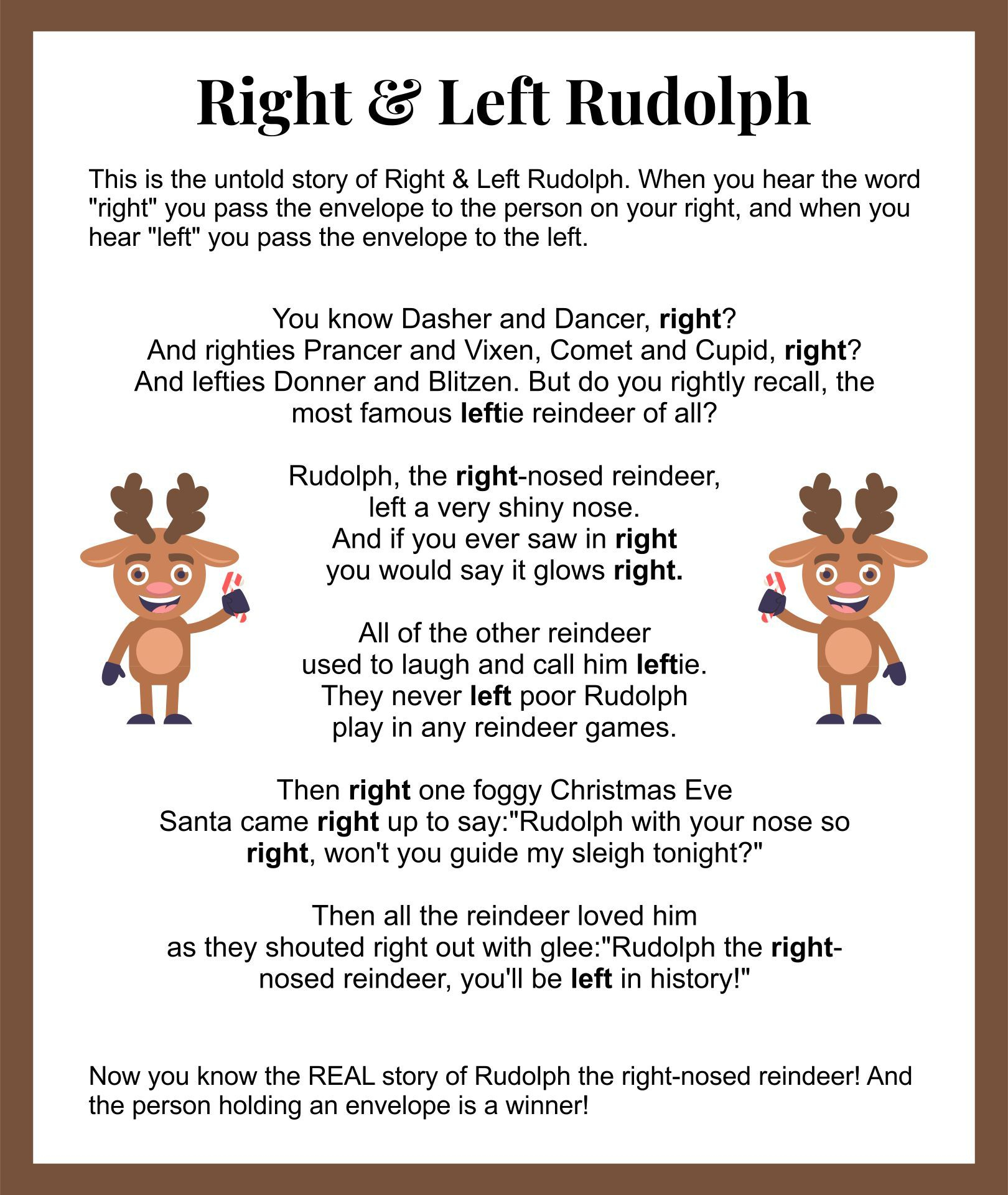 Left-Right Rudolph Game - 20 Free Pdf Printables | Printablee inside Rudolph Left Right Christmas Game Printable