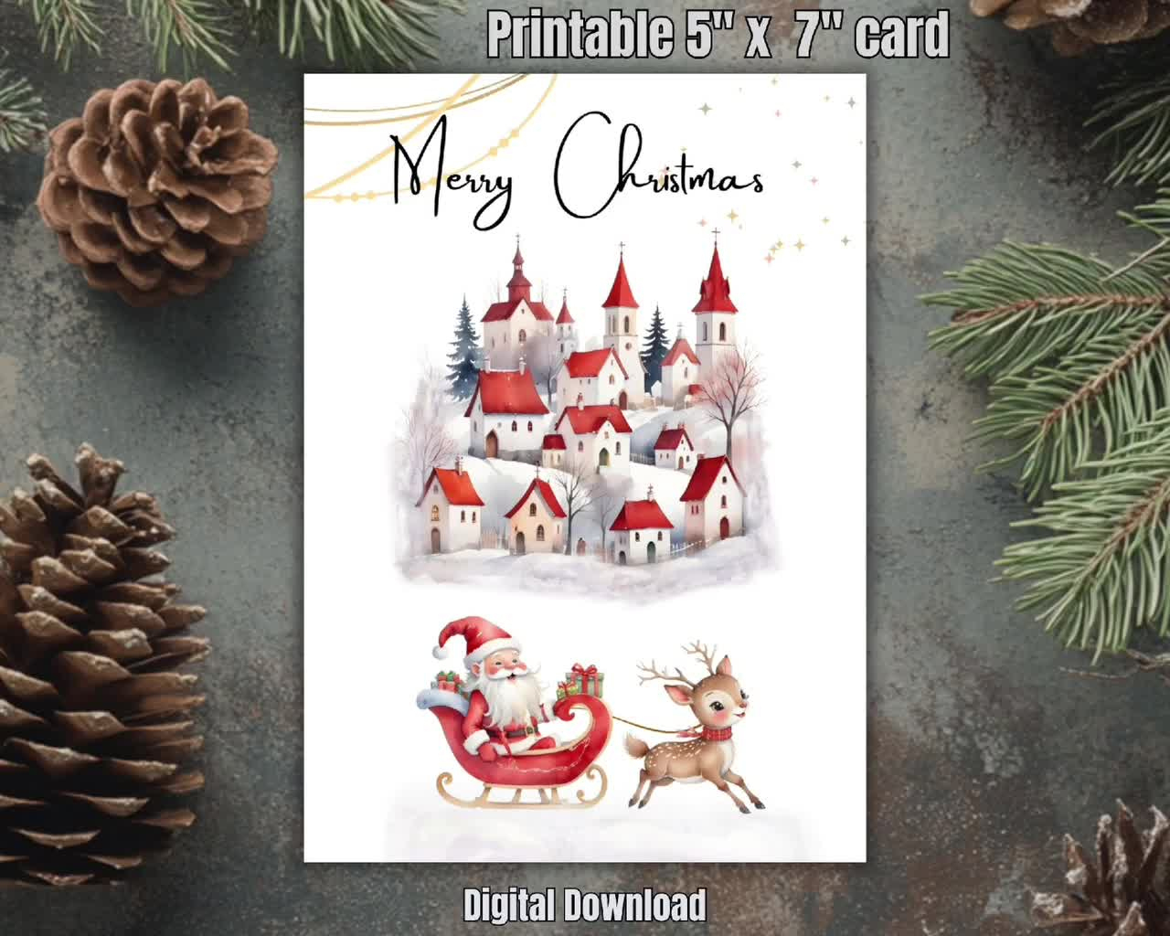 Merry Christmas Card: Printable 5X7 Pdf (Digital Download) inside Christmas Card Paper Printable 5x7