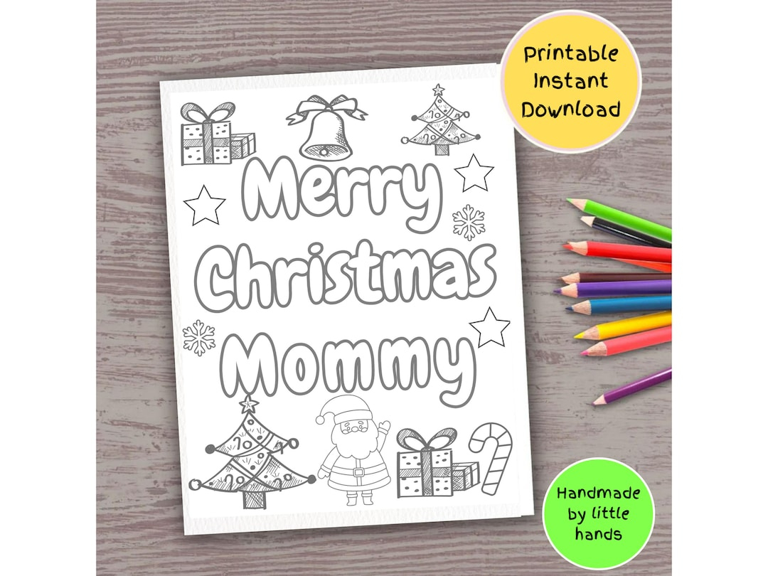 Merry Christmas Mommy Coloring Page: Kids Xmas Gift (Digital throughout Printable Christmas Card For Mom