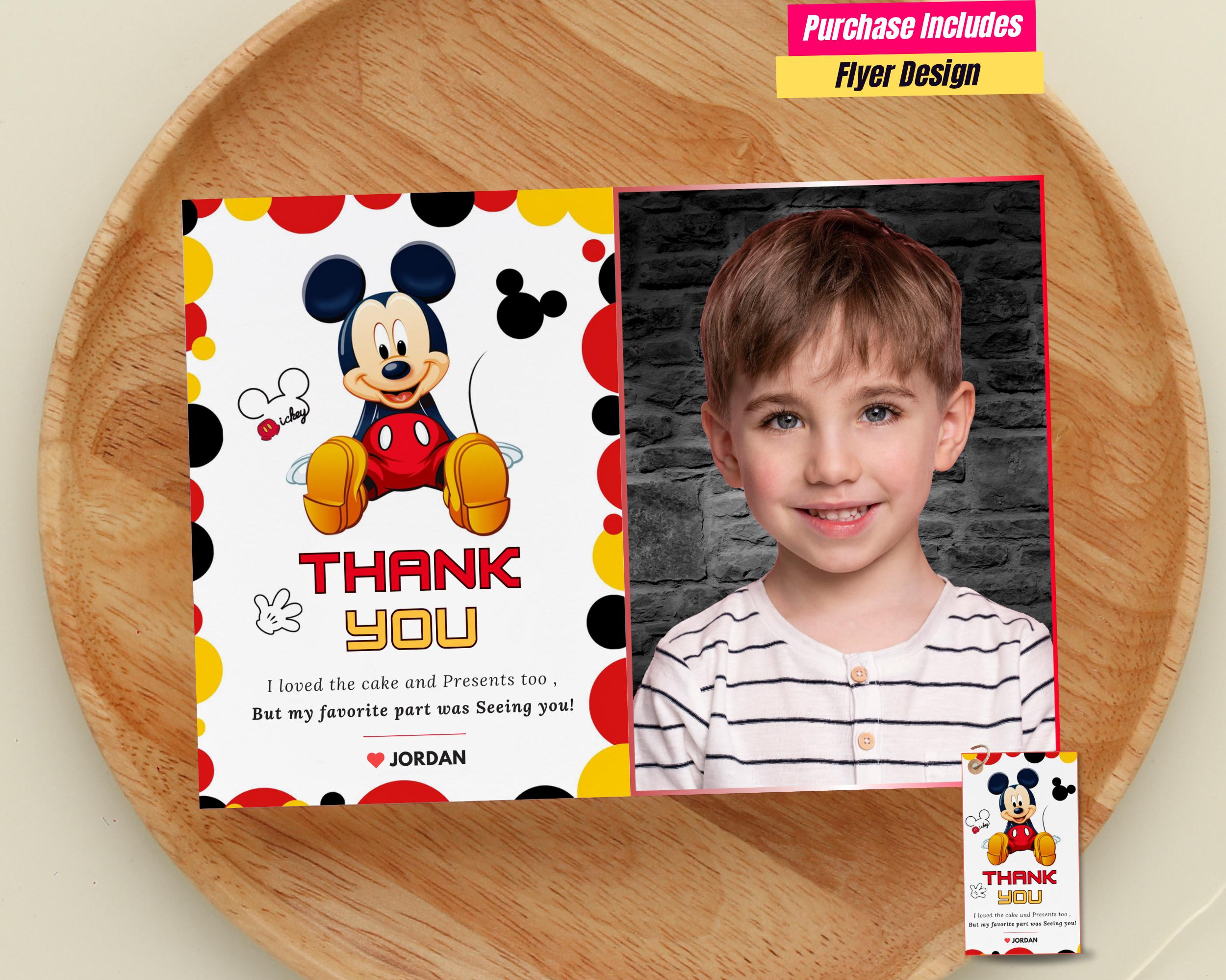Mickey Mouse Thank You Card With Photo Mickey Mouse Greeting Photo in Mickey Mouse Thank You Photo Cards Printable