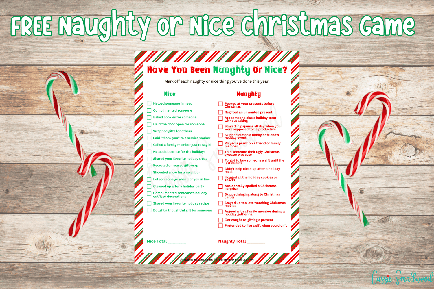 Naughty Or Nice Christmas Game (Free Printable) - Cassie Smallwood for Christmas Printable Games