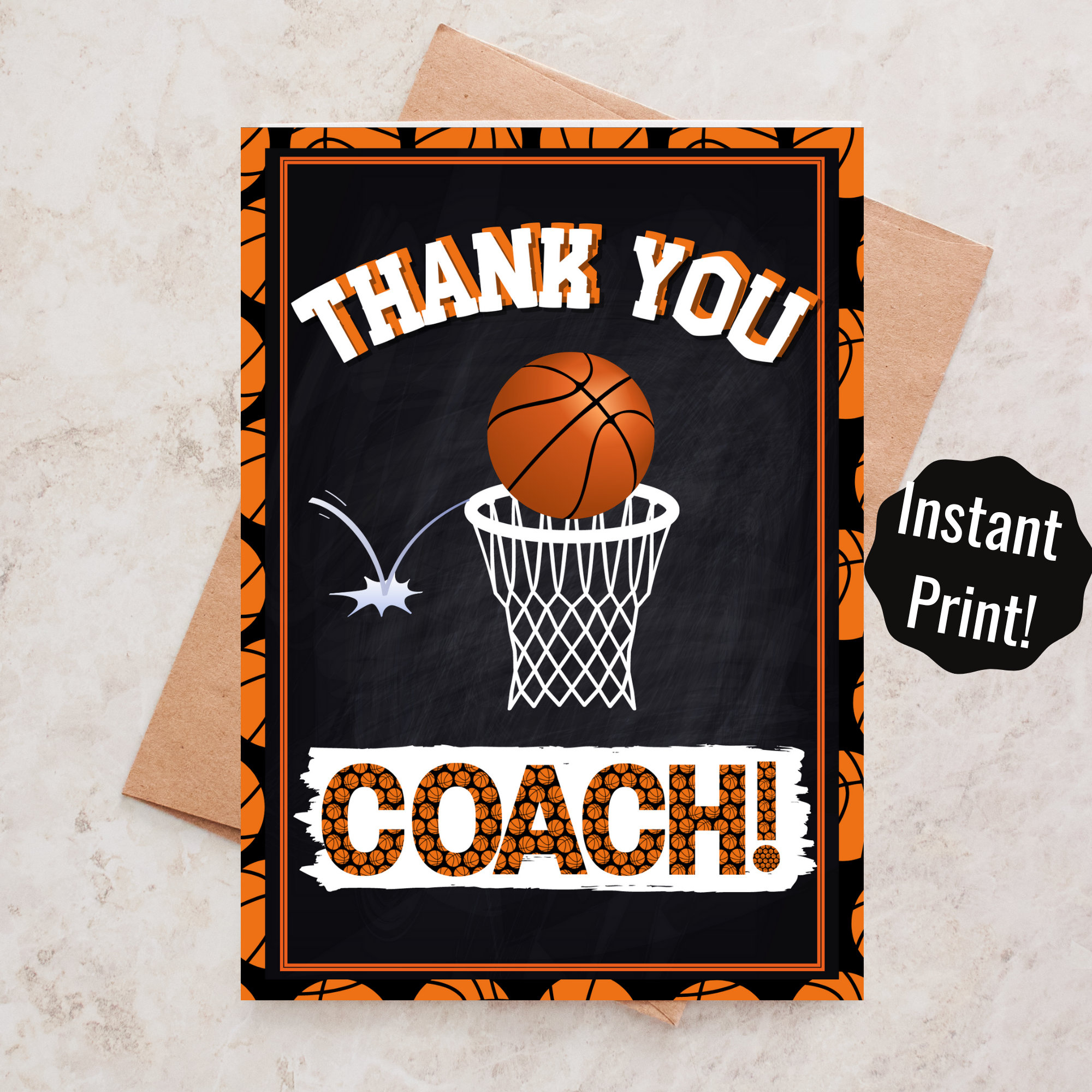 Printable Basketball Coach Thank You Card, Basketball Thank You throughout Basketball Thank You Cards Printable