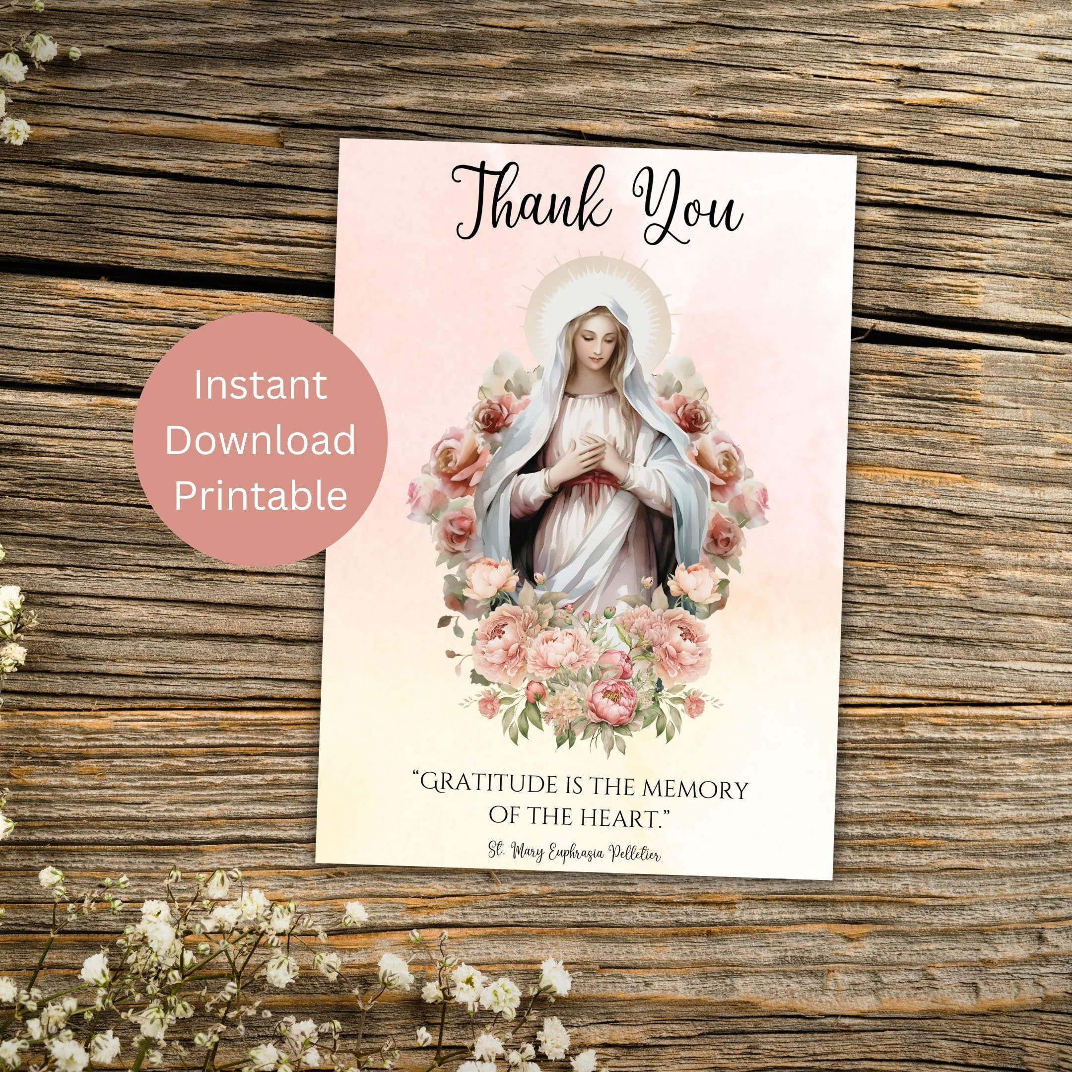 Printable Catholic Thank You Card, Virgin Mary Card, Saint Quote with regard to Religious Thank You Cards Printable