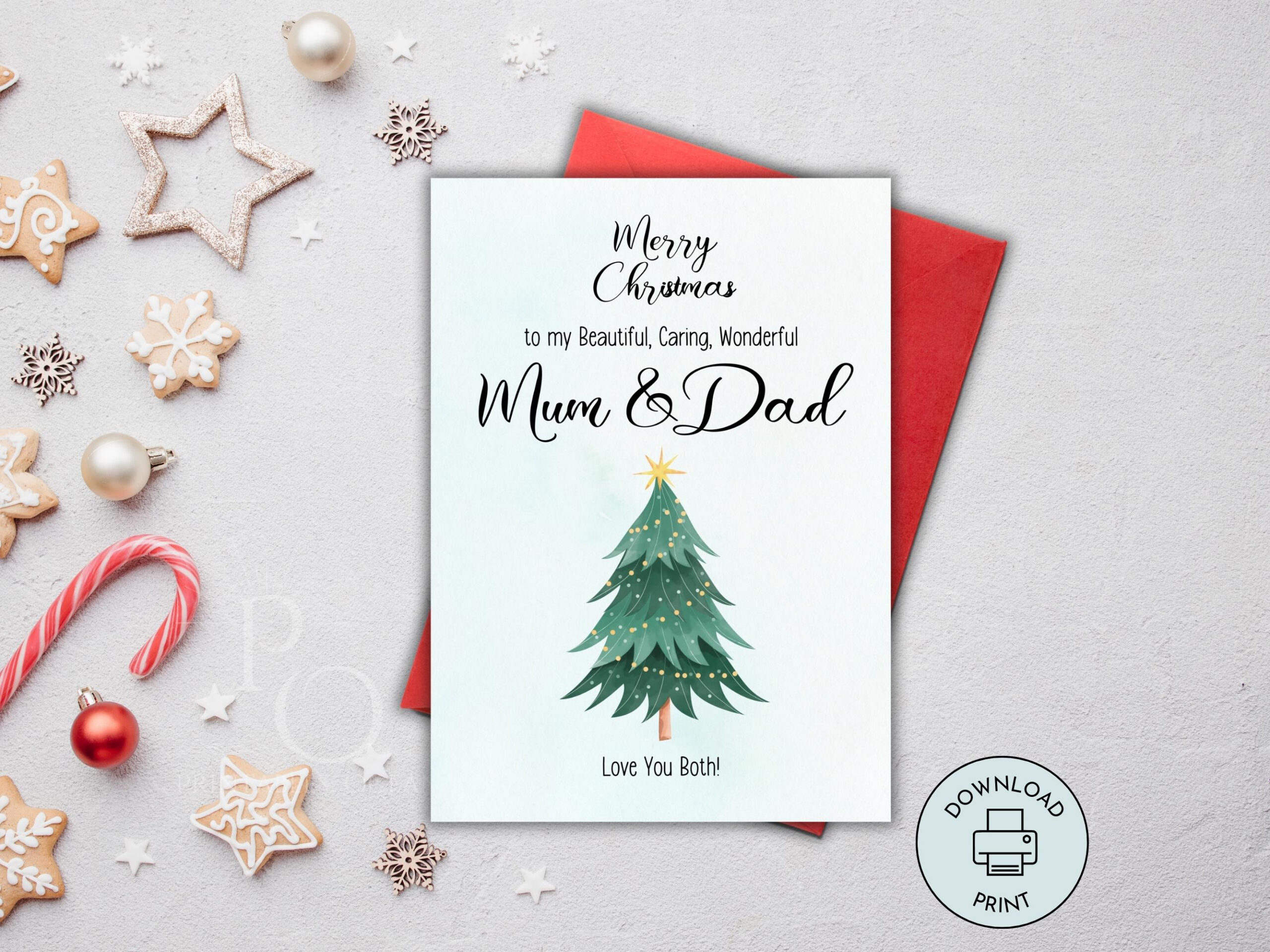 Printable Christmas Card For Mum And Dad, Parent Instant Download regarding Printable Christmas Card For Mom