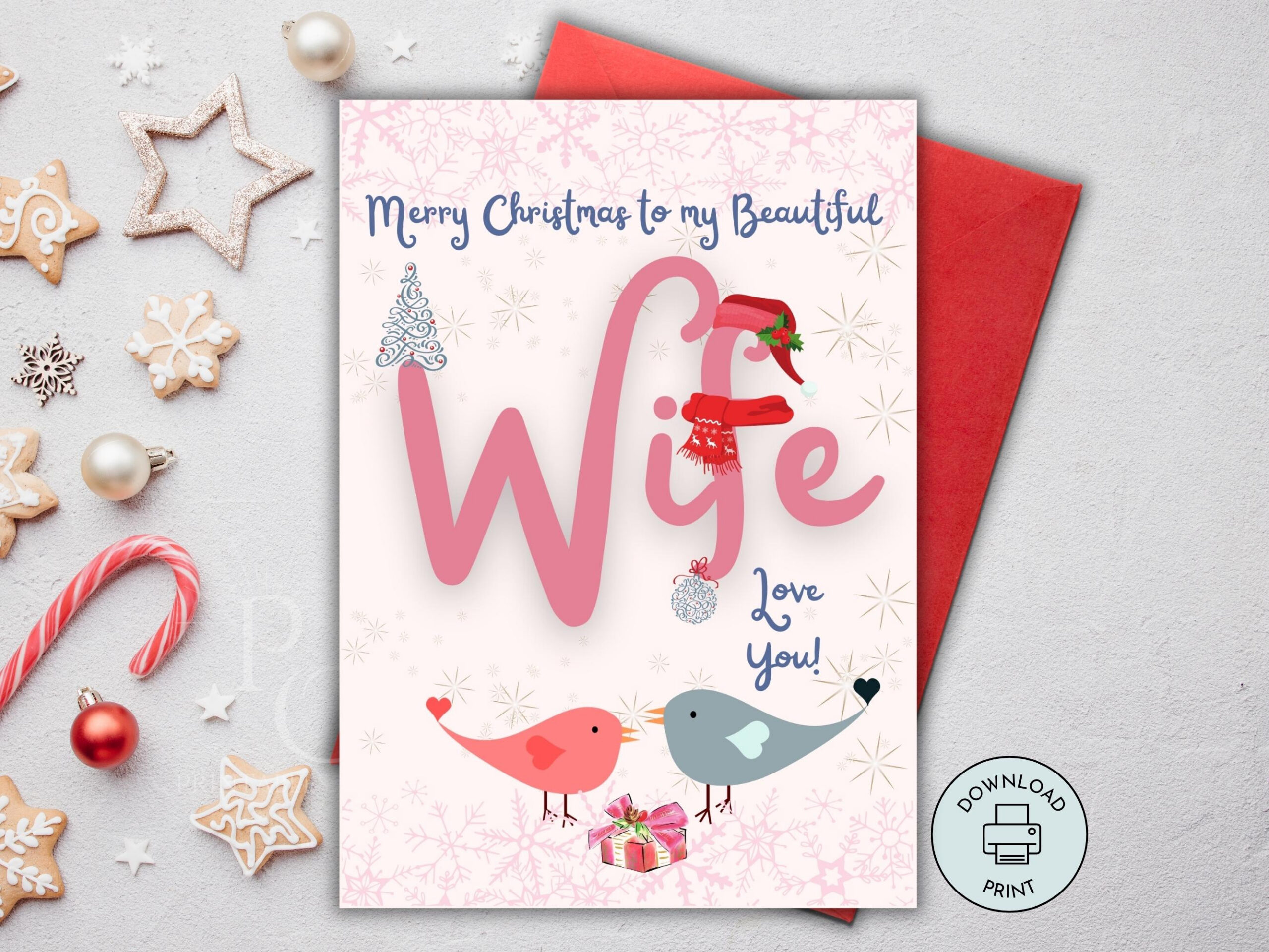 Printable Christmas Card For Wife, Merry Christmas Wife Card, Xmas throughout Printable Christmas Card For My Wife